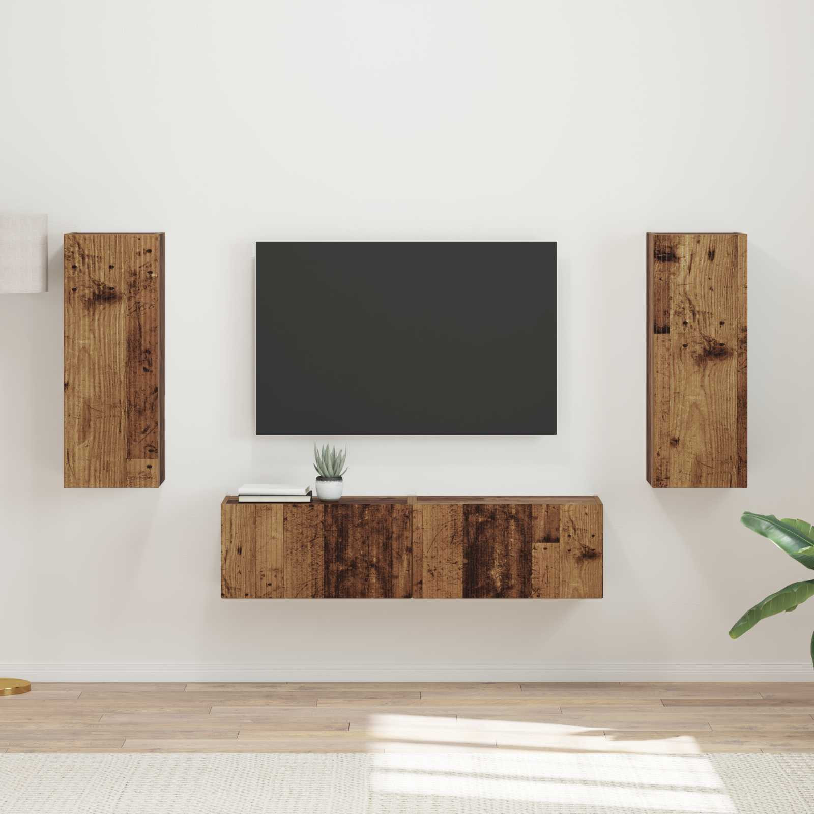 vidaXL TV-Schrankset Wandmontiert 2 pcs Altholz Holzwerkstoff