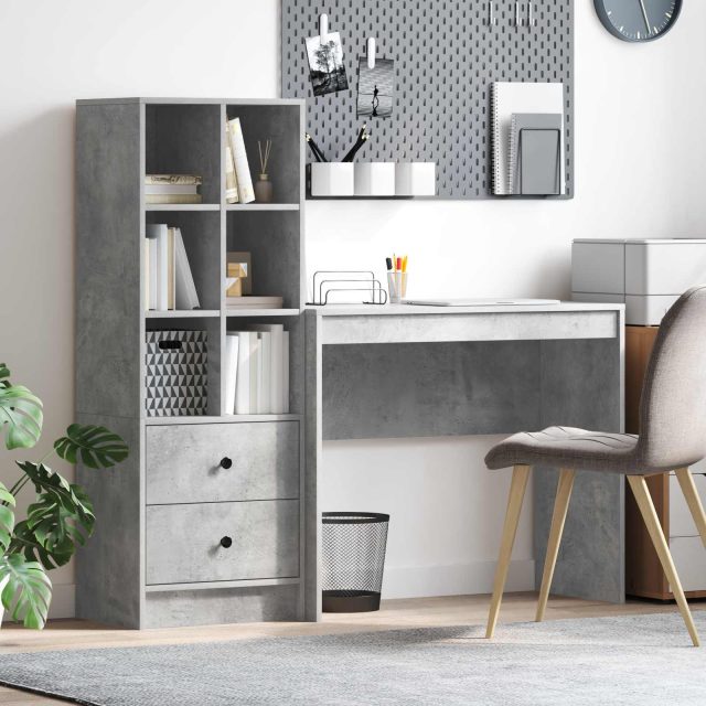 vidaXL Schreibtisch mit Schubladen mit Regal 2 pcs Beton Grau