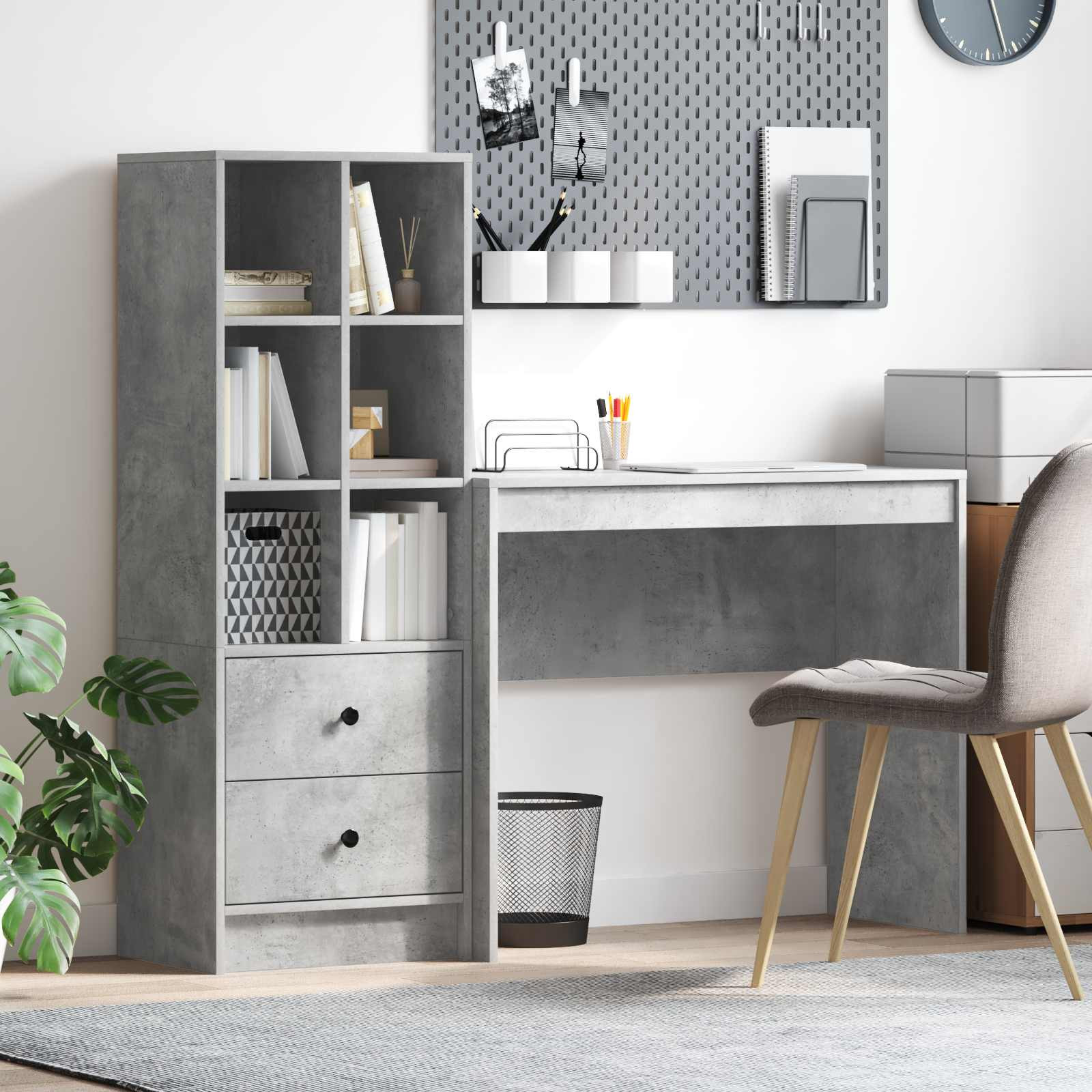vidaXL Schreibtisch mit Schubladen mit Regal 2 pcs Beton Grau