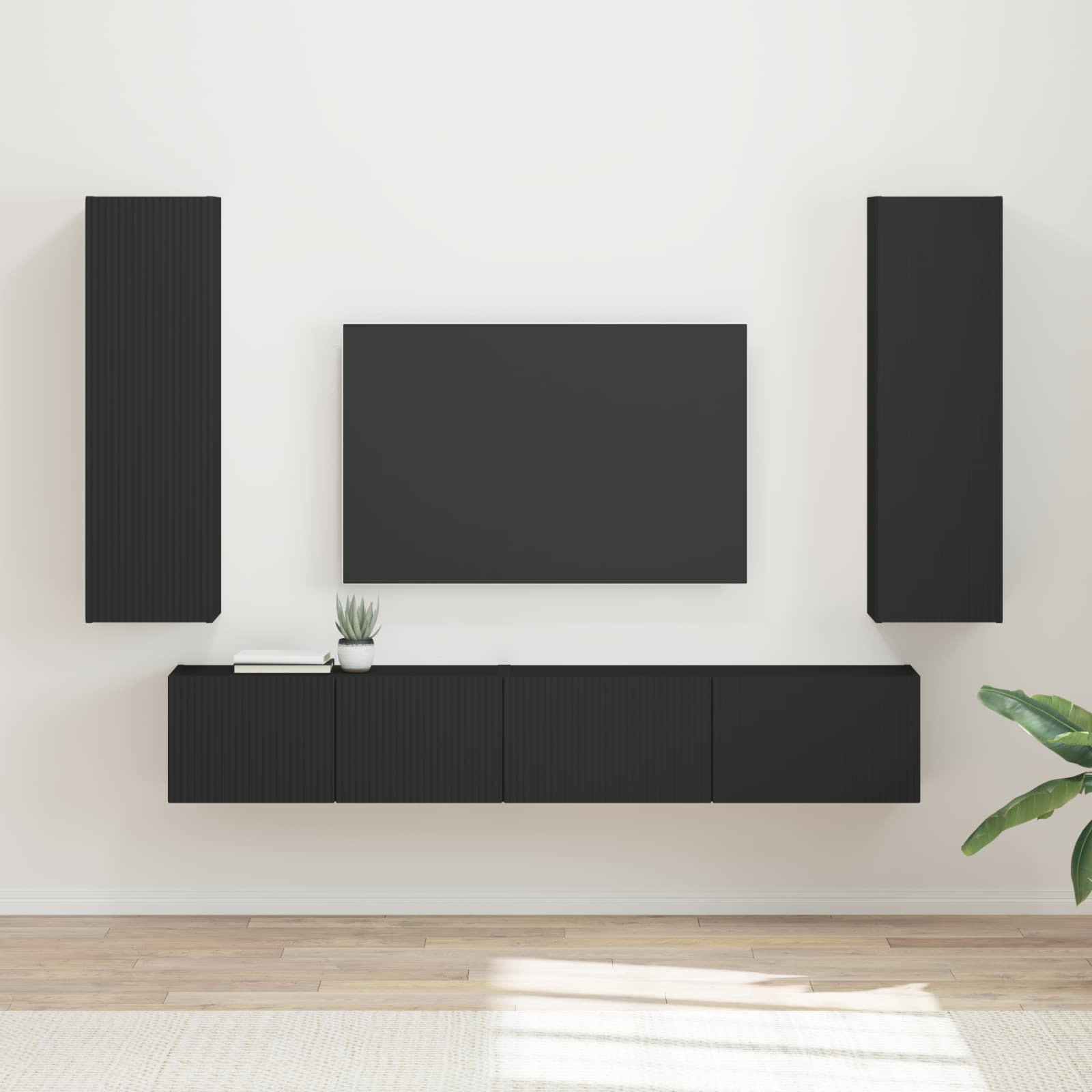 vidaXL TV-Schrankset Wandmontiert 3 pcs Schwarz Holzwerkstoff
