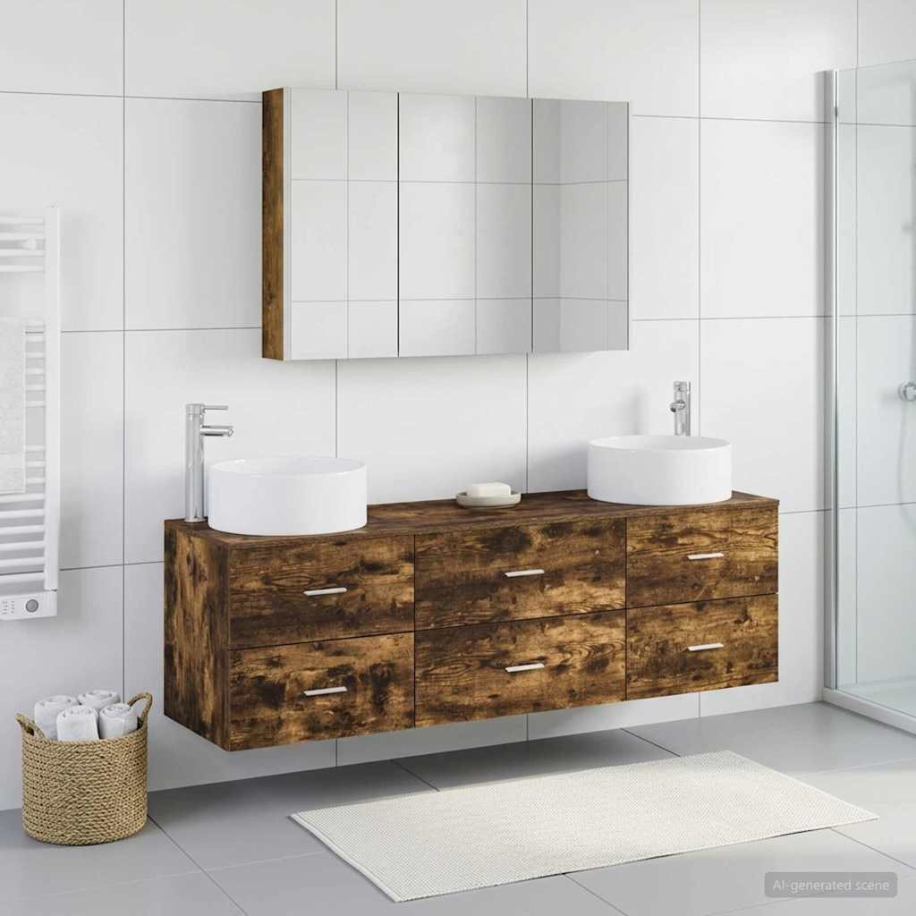 vidaXL Badezimmermöbel-Set 4 pcs Geräucherte Eiche