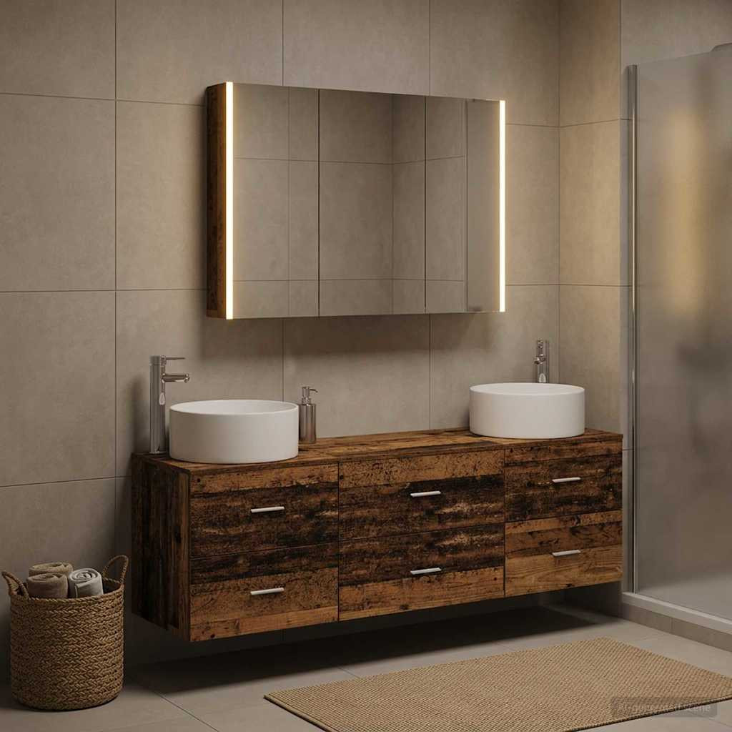 vidaXL Badezimmermöbel-Set 4 pcs Altholz Ingenieurholz und Glas