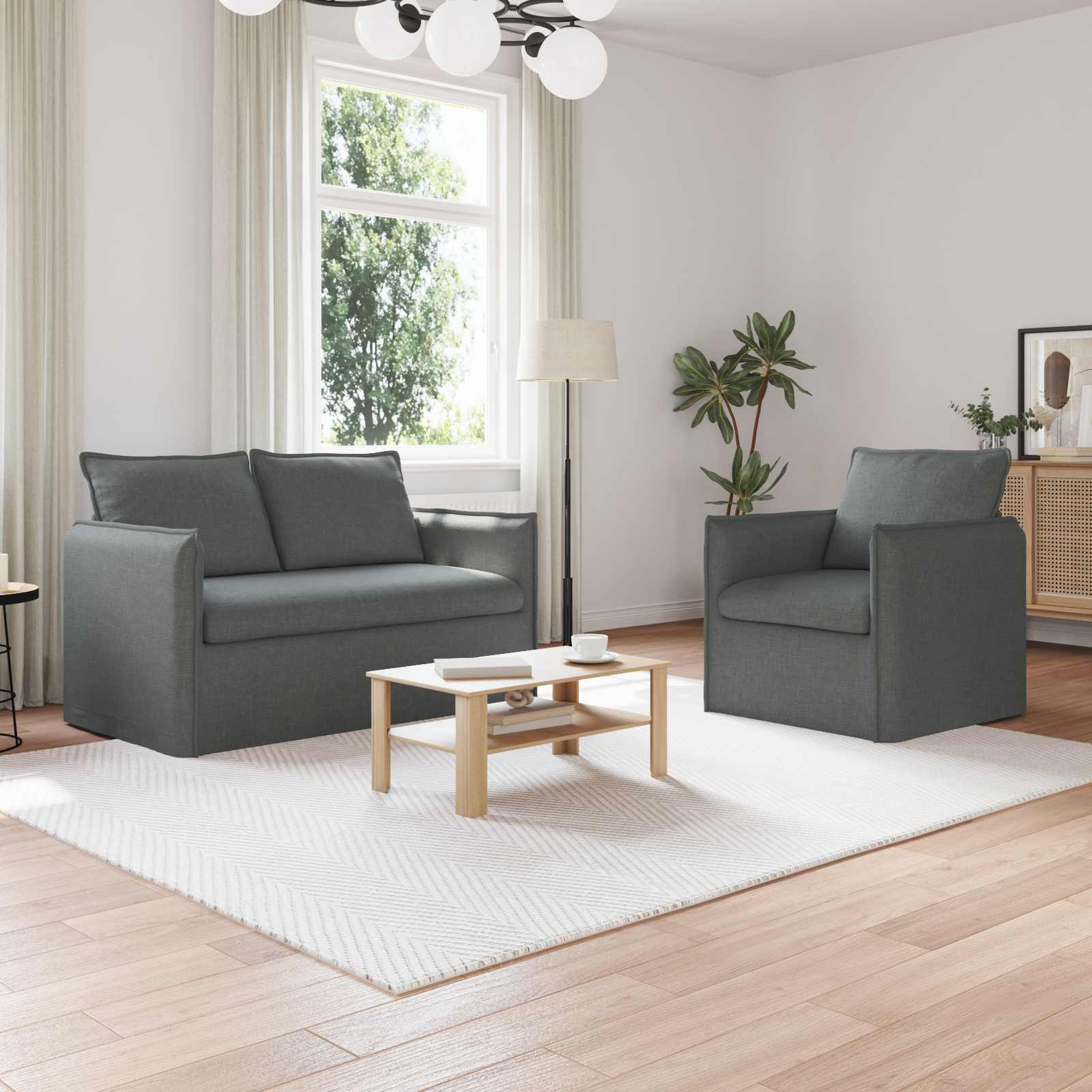 vidaXL Sofa Set 2 pcs Dunkelgrau 136 x 82 x 85 cm Stoff