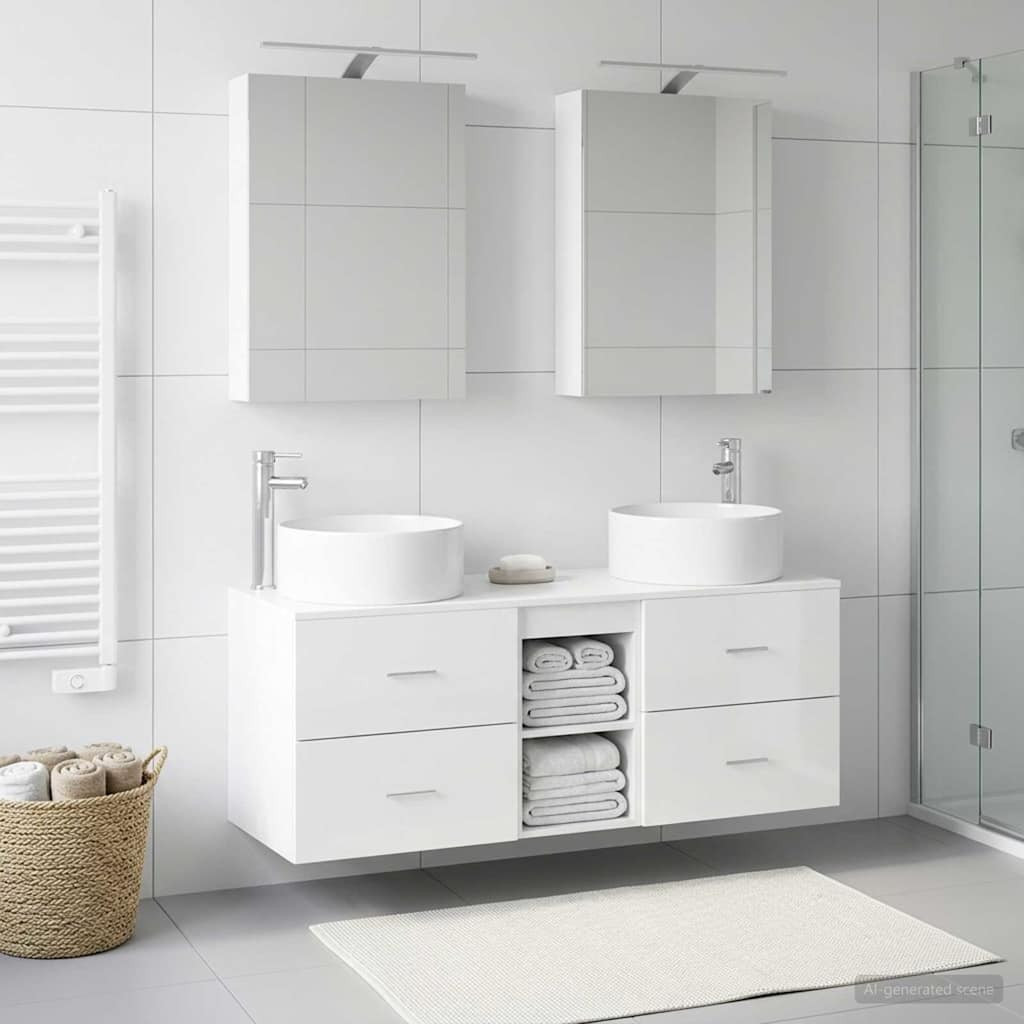vidaXL Badezimmermöbel-Set 5 pcs Weiß Ingenieurholz und Glas