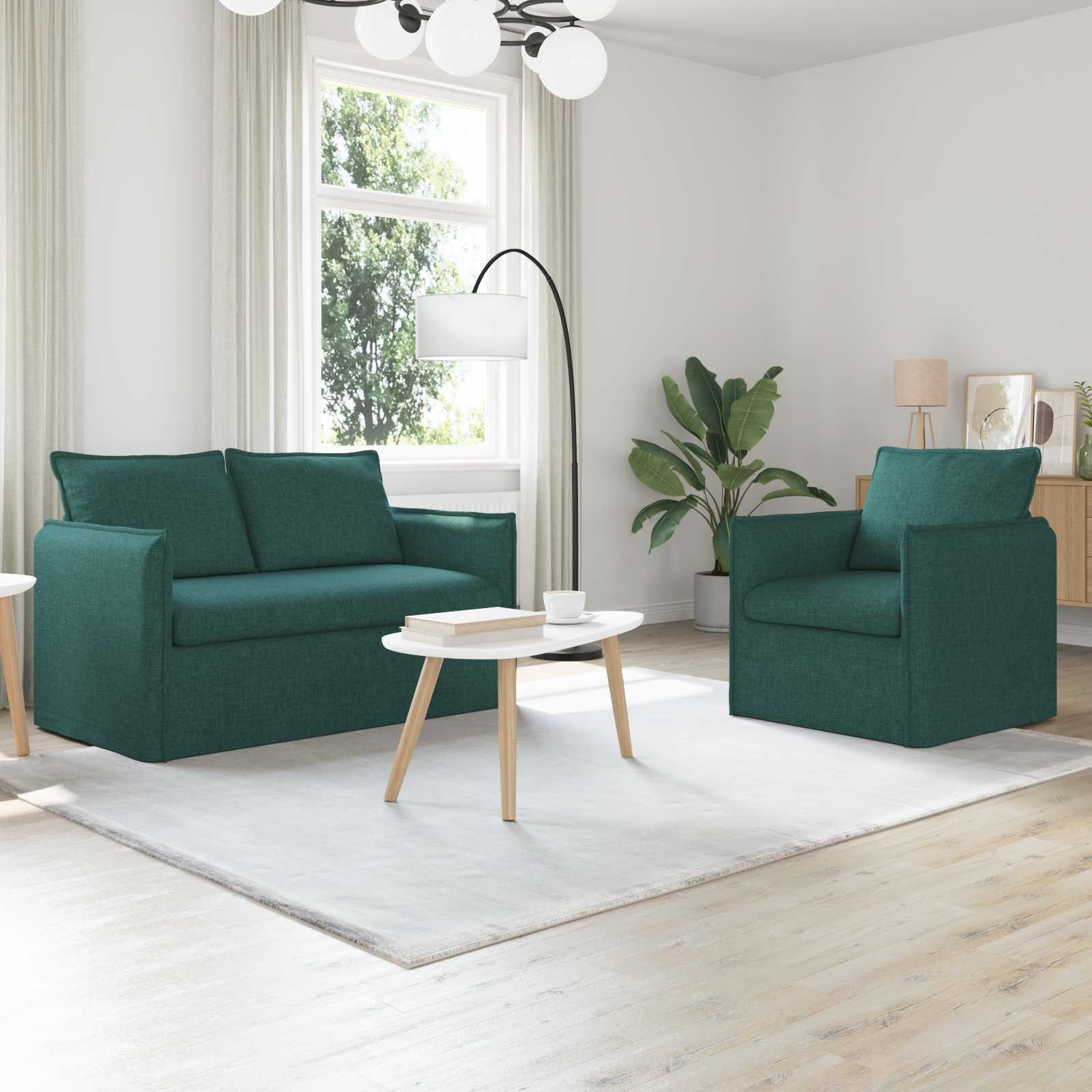 vidaXL Sofa Set 2 pcs Dunkelgrün 136 x 82 x 85 cm Stoff
