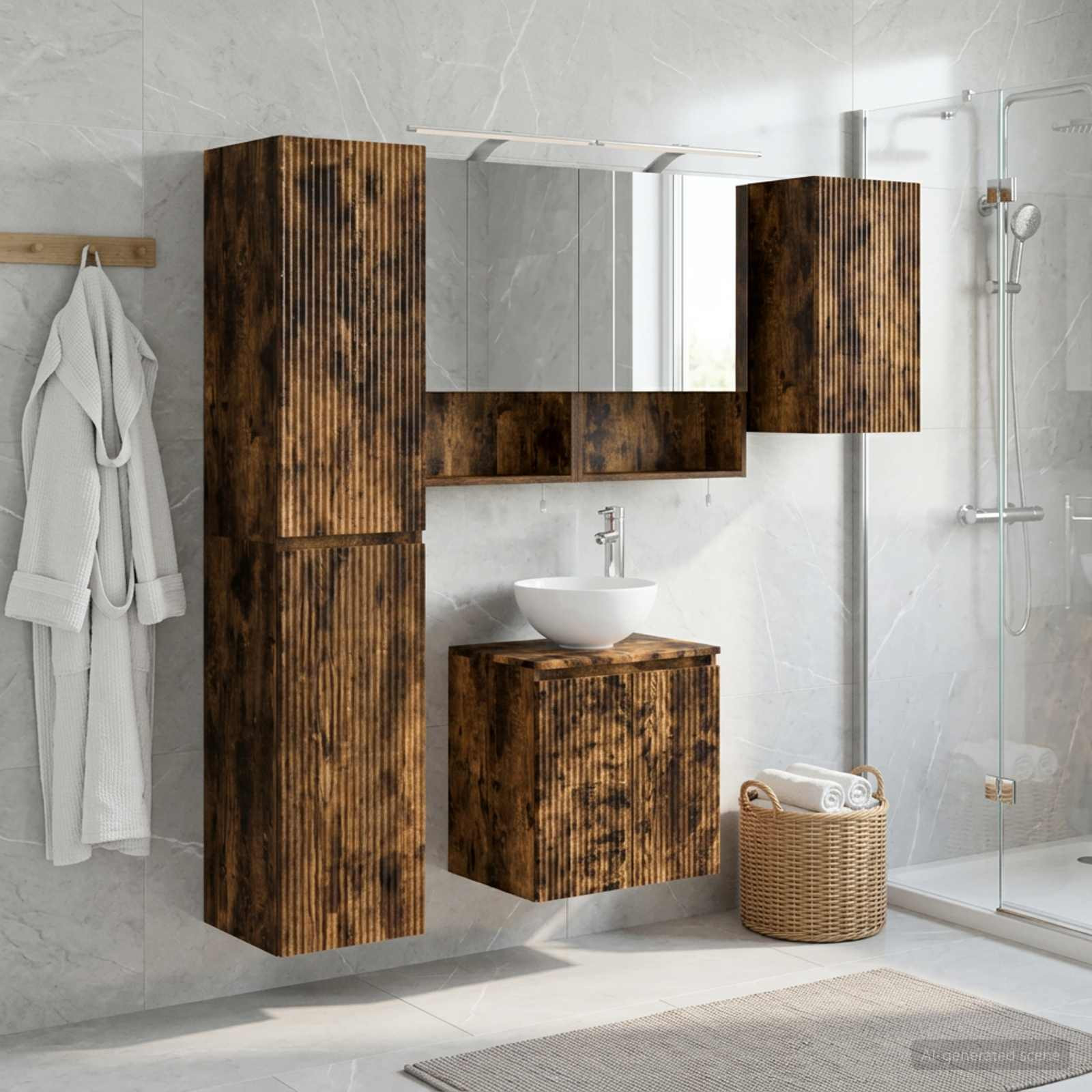 vidaXL Badezimmerschrank-Set 5 pcs Geräucherte Eiche 50 x 14,5 x 70 cm