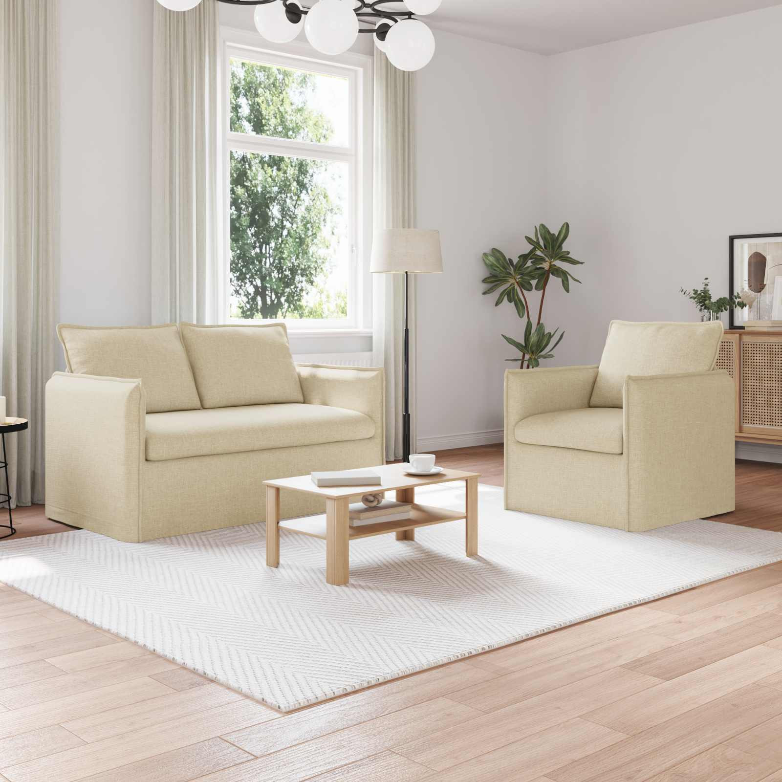 vidaXL Sofa Set 2 pcs Creme 136 x 82 x 85 cm Stoff