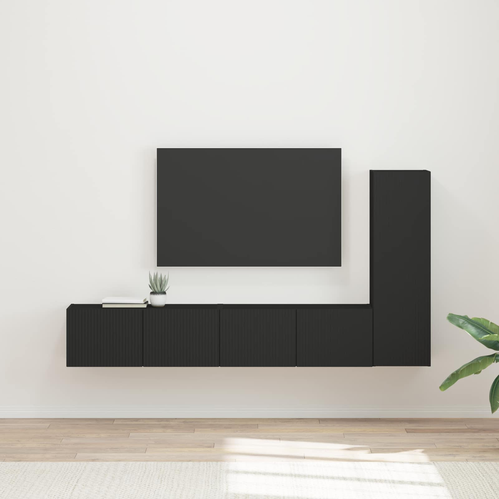 vidaXL TV-Schrankset Wandmontiert 3 pcs Schwarz Holzwerkstoff