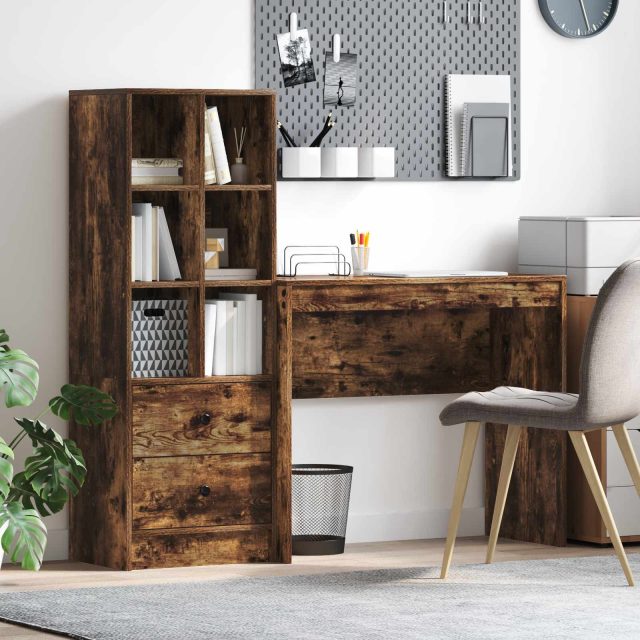 vidaXL Schreibtisch mit Schubladen mit Regal 2 pcs Geräucherte Eiche