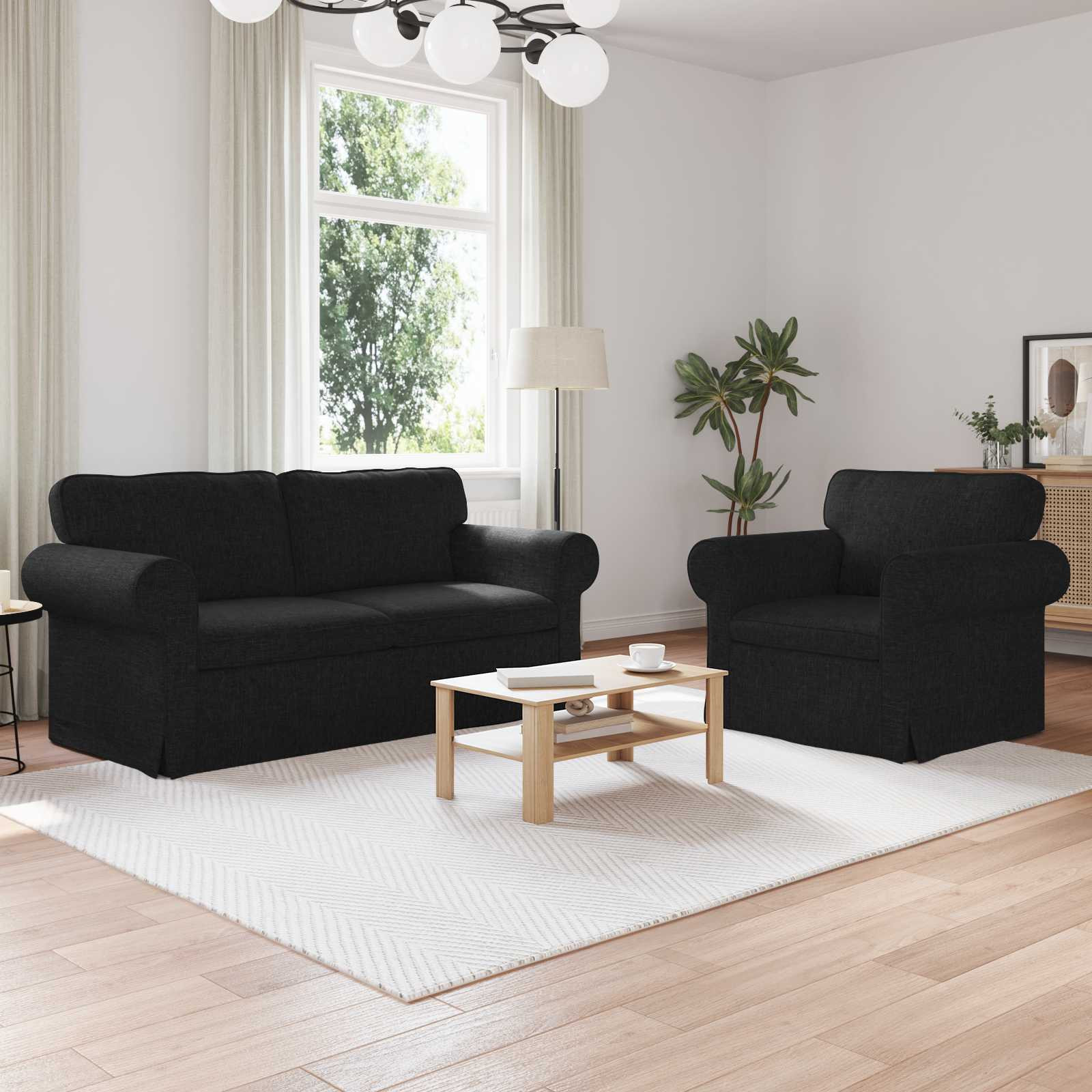 vidaXL Sofa Set 2 pcs Schwarz 175 x 82 x 80 cm Stoff