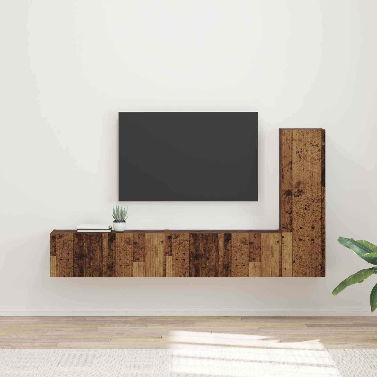 vidaXL TV-Schrankset Wandmontiert 3 pcs Altholz Holzwerkstoff