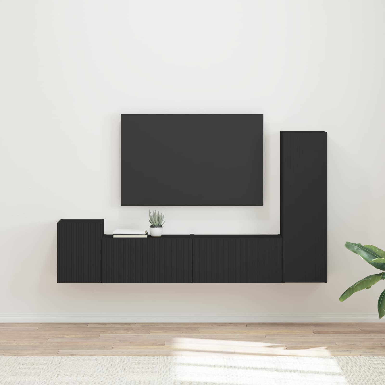 vidaXL TV-Schrankset Wandmontiert 4 pcs Schwarz Holzwerkstoff