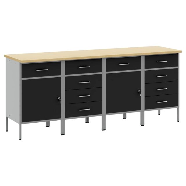 vidaXL Werkbank mit Schubladen 4 pcs Schwarz und Grau 200 x 55 x 85 cm
