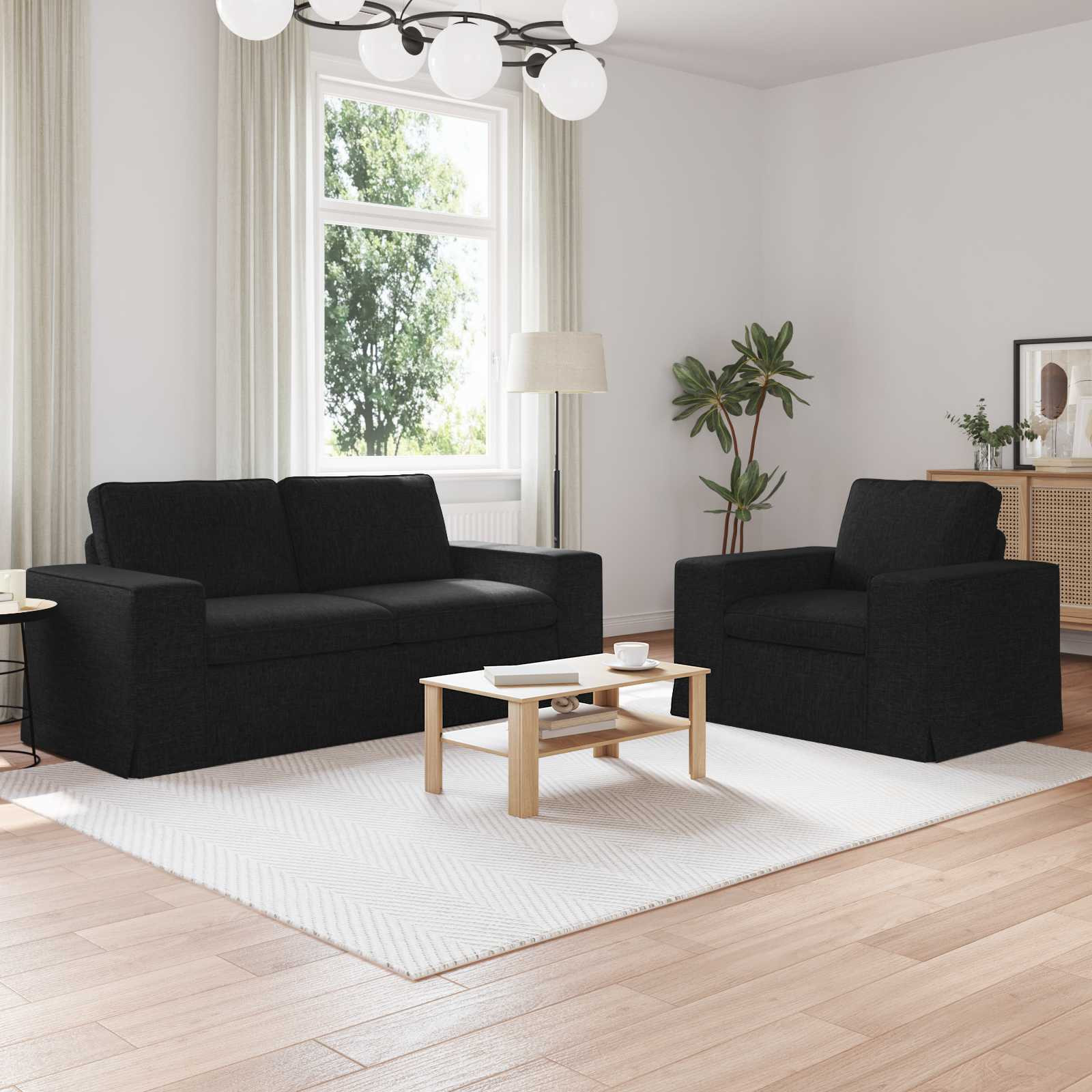 vidaXL Sofa Set 2 pcs Schwarz 182 x 80 x 82 cm Stoff