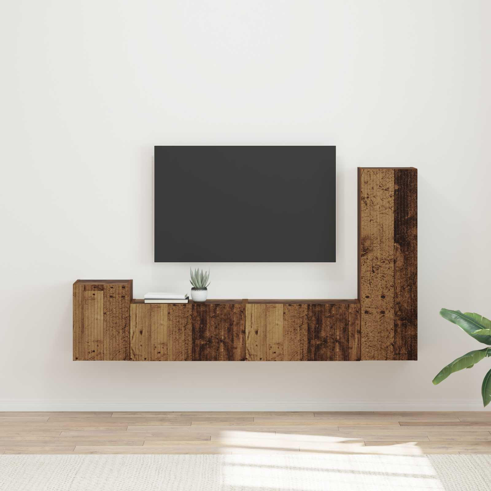 vidaXL TV-Schrankset Wandmontiert 4 pcs Altholz Holzwerkstoff