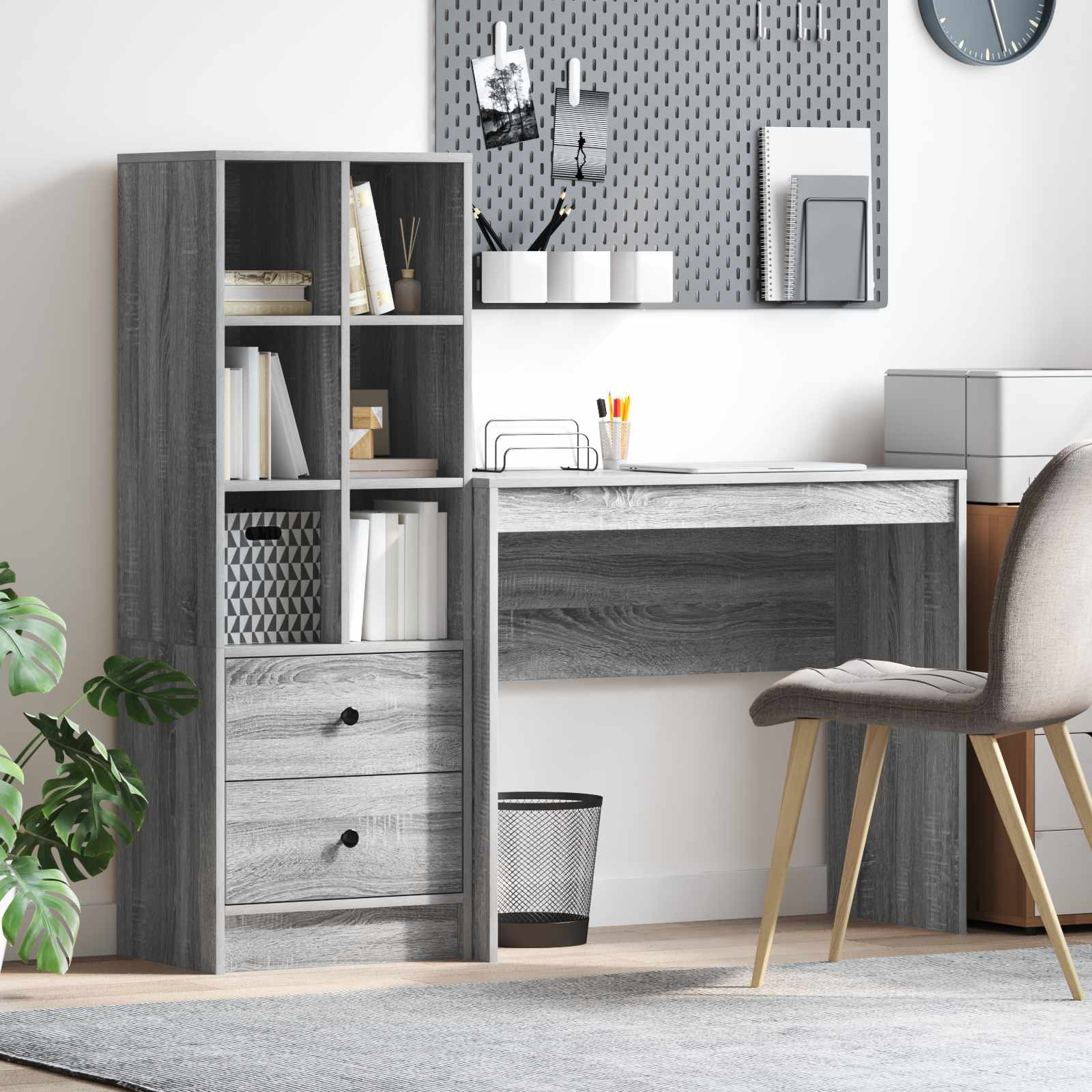 vidaXL Schreibtisch mit Schubladen mit Regal 2 pcs Graues Sonoma