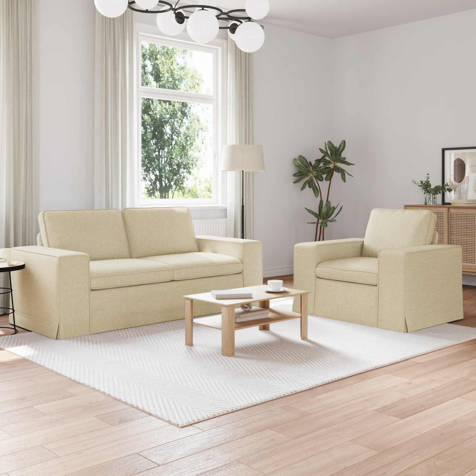 vidaXL Sofa Set 2 pcs Creme 182 x 80 x 82 cm Stoff