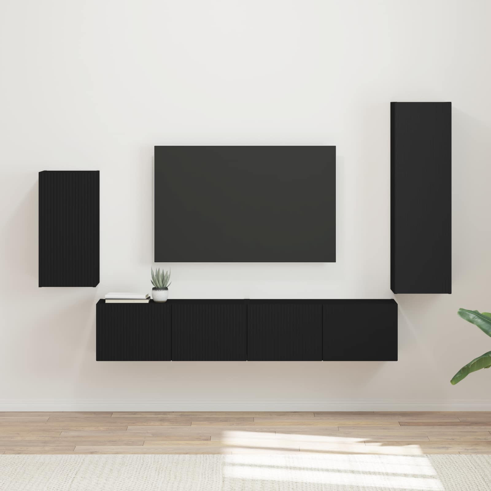 vidaXL TV-Schrankset Wandmontiert 4 pcs Schwarz Holzwerkstoff