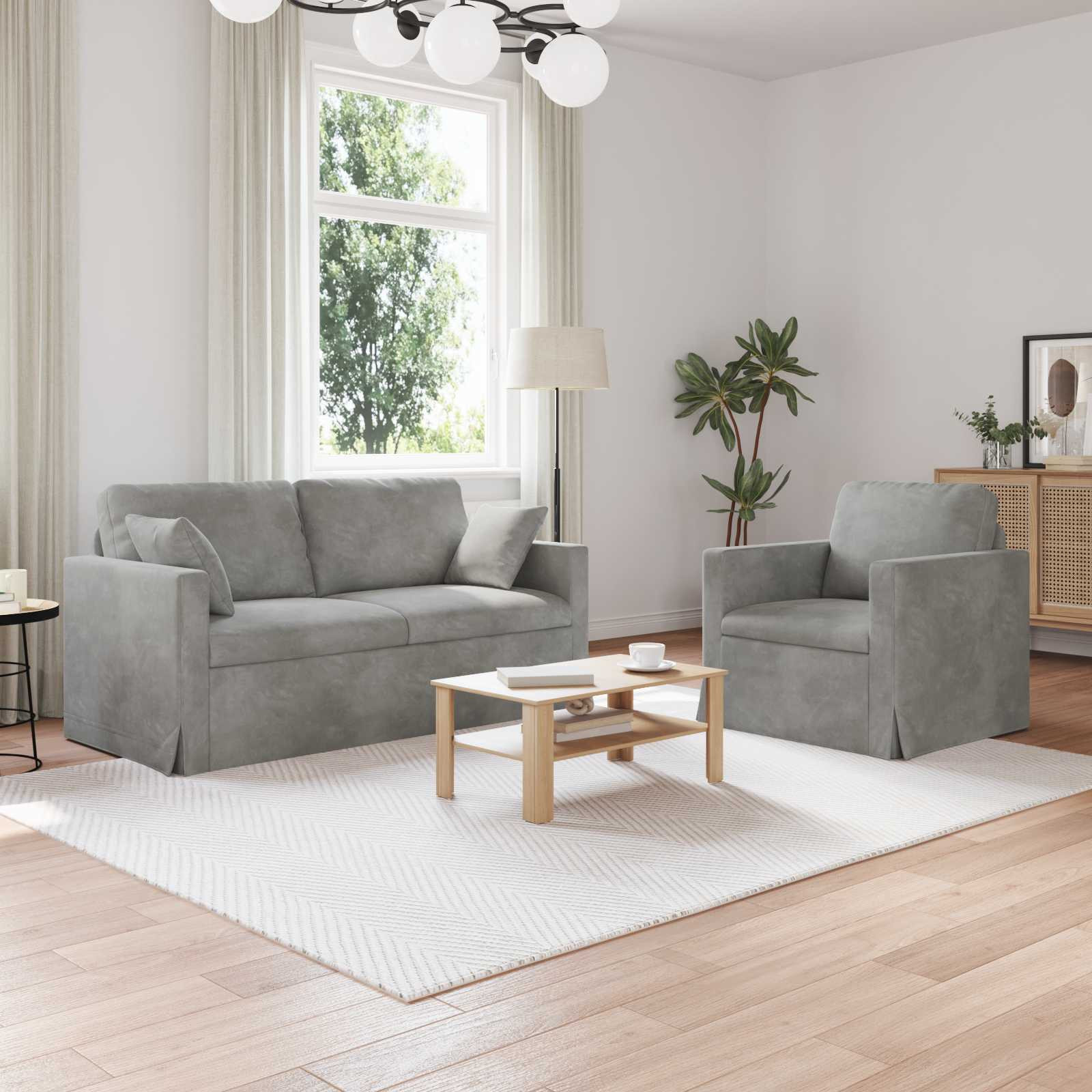 vidaXL Sofa Set 2 pcs Hellgrau 158 x 78 x 80 cm Samt