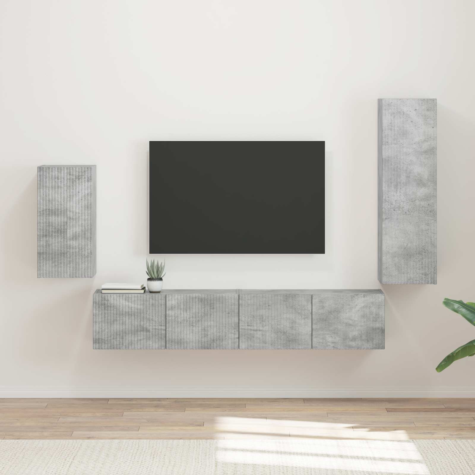 vidaXL TV-Schrankset Wandmontiert 4 pcs Beton Grau Holzwerkstoff