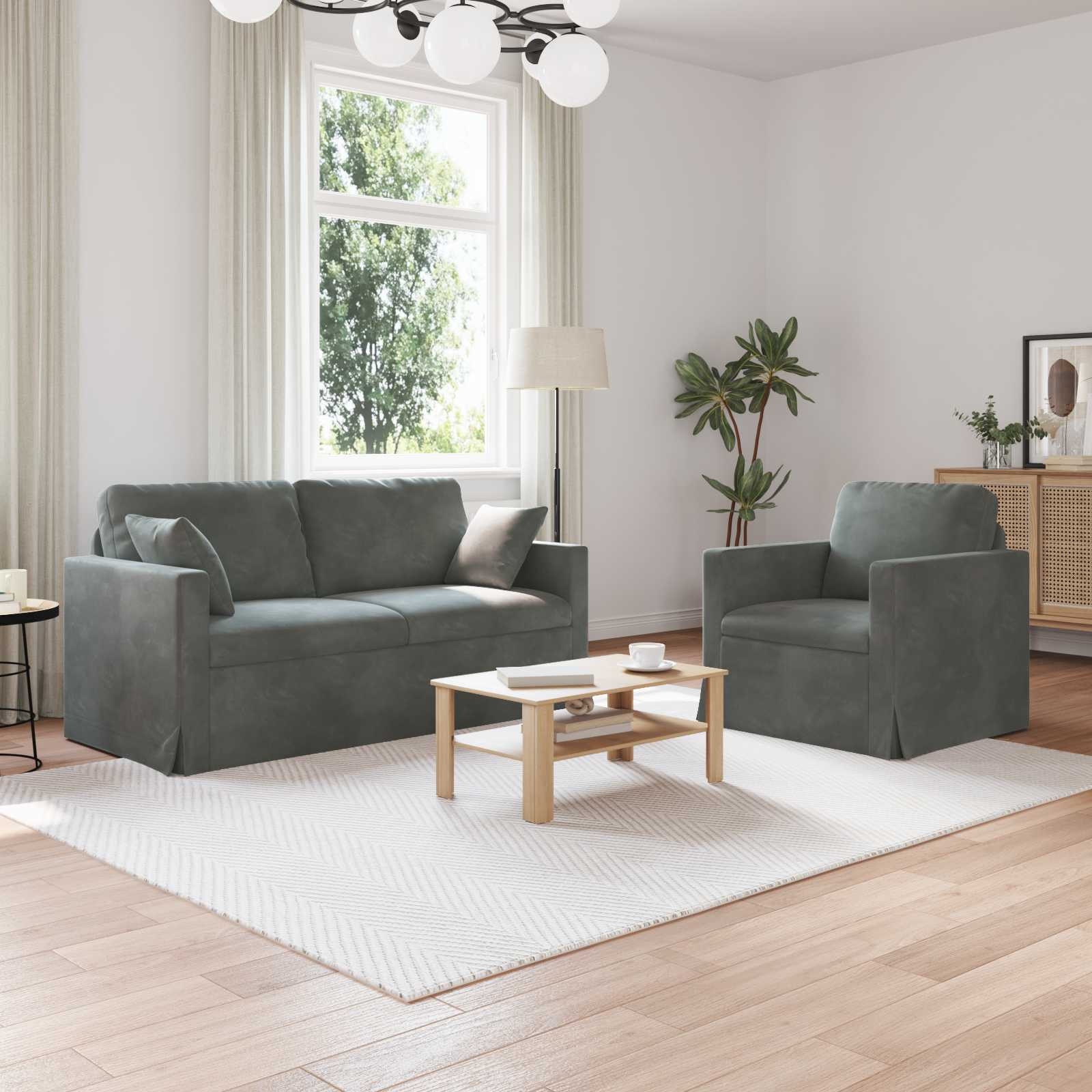vidaXL Sofa Set 2 pcs Dunkelgrau 158 x 78 x 80 cm Samt