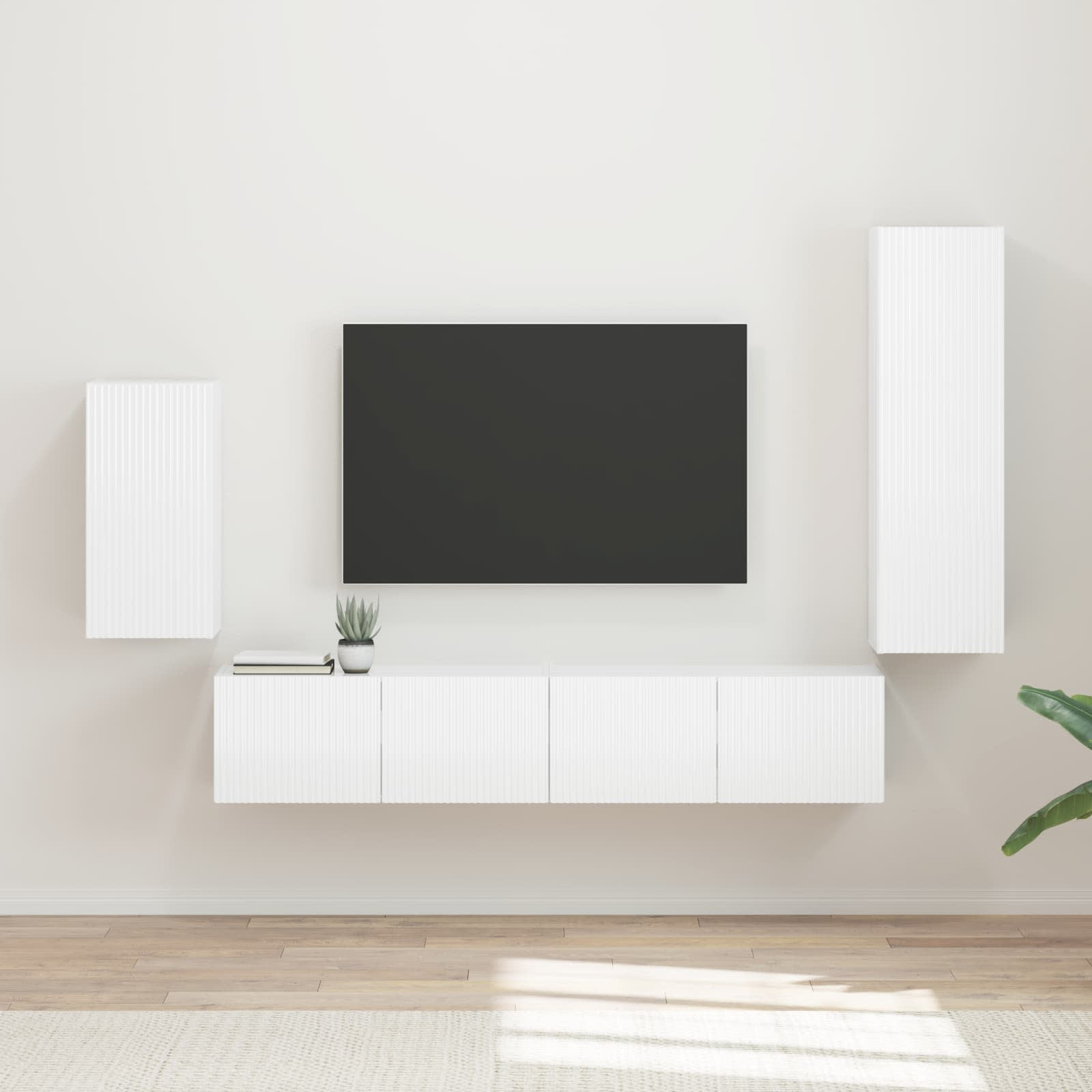 vidaXL TV-Schrankset Wandmontiert 4 pcs Hochglanz Weiß Holzwerkstoff