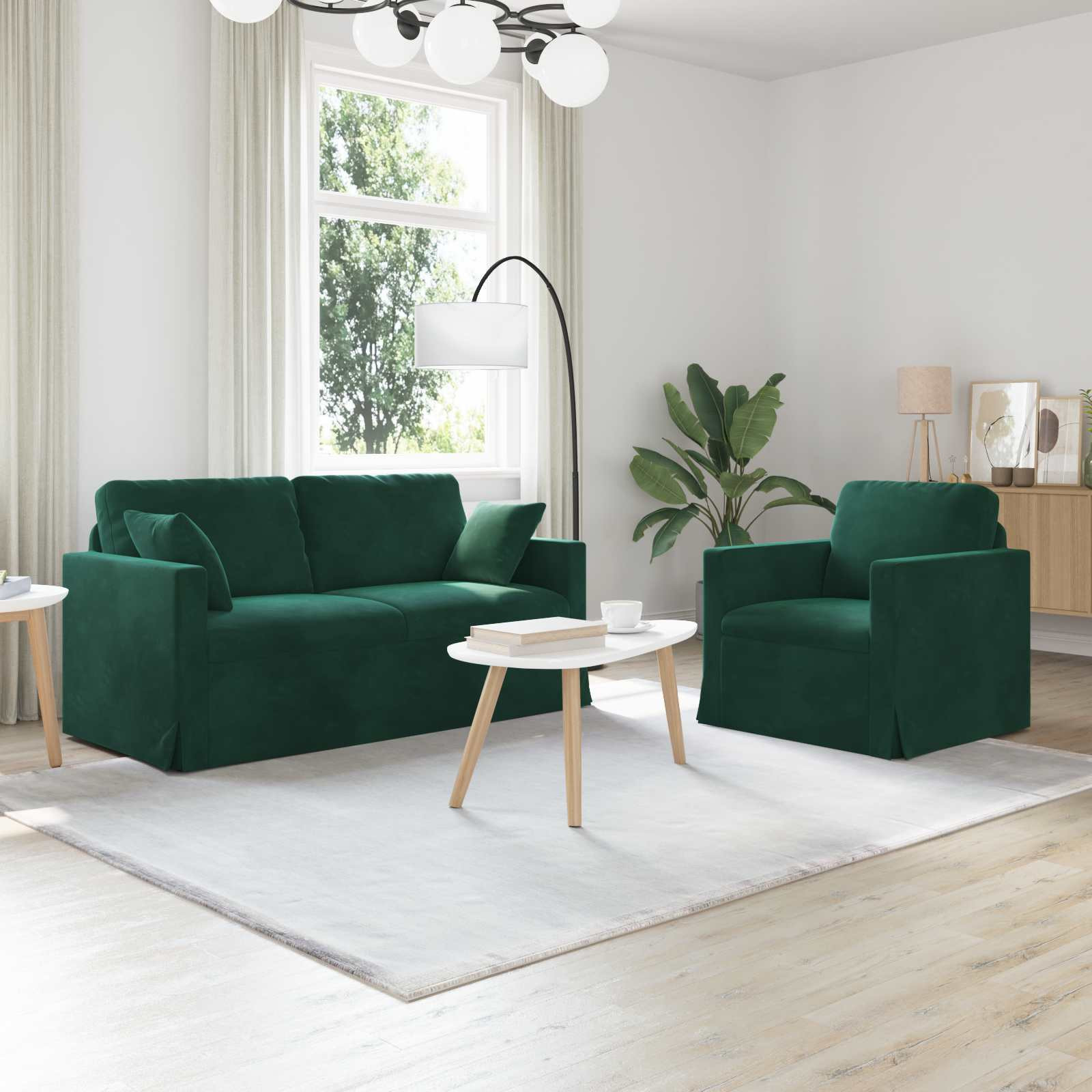 vidaXL Sofa Set 2 pcs Dunkelgrün 158 x 78 x 80 cm Samt