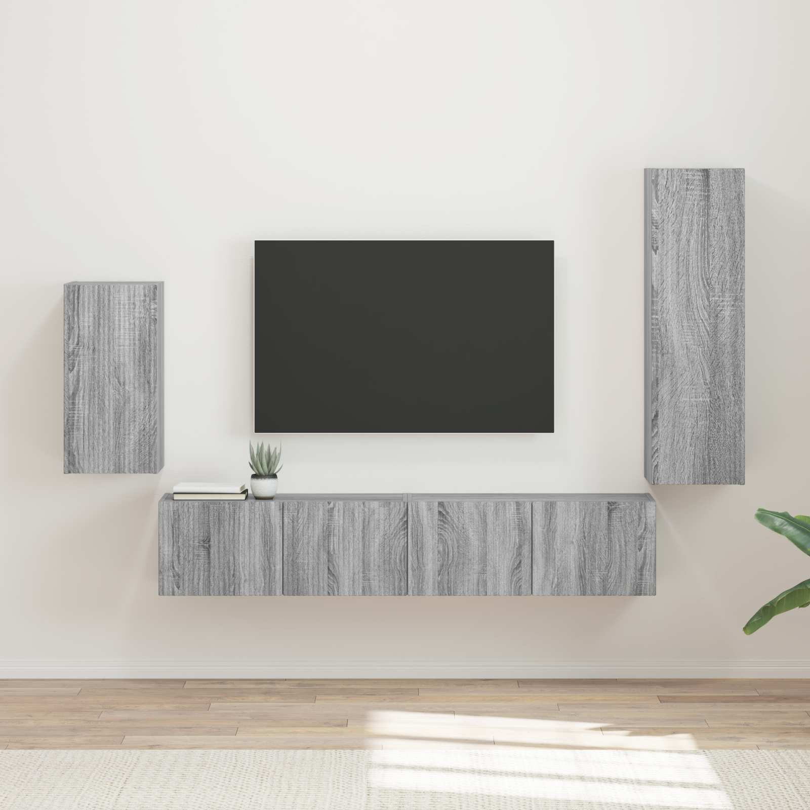 vidaXL TV-Schrankset Wandmontiert 4 pcs Graues Sonoma Holzwerkstoff