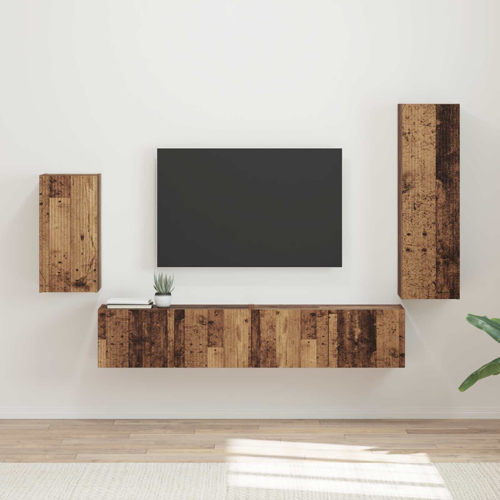 vidaXL TV-Schrankset Wandmontiert 4 pcs Altholz Holzwerkstoff