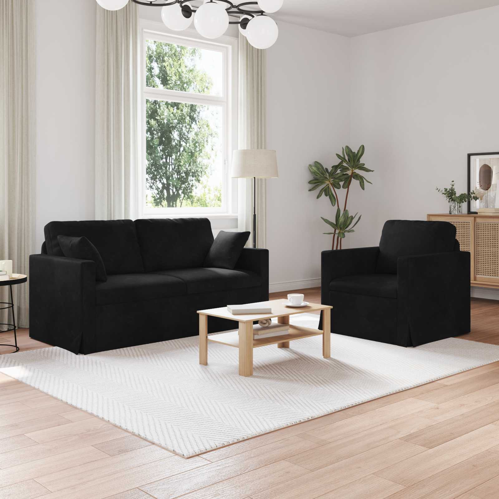 vidaXL Sofa Set 2 pcs Schwarz 158 x 78 x 80 cm Samt