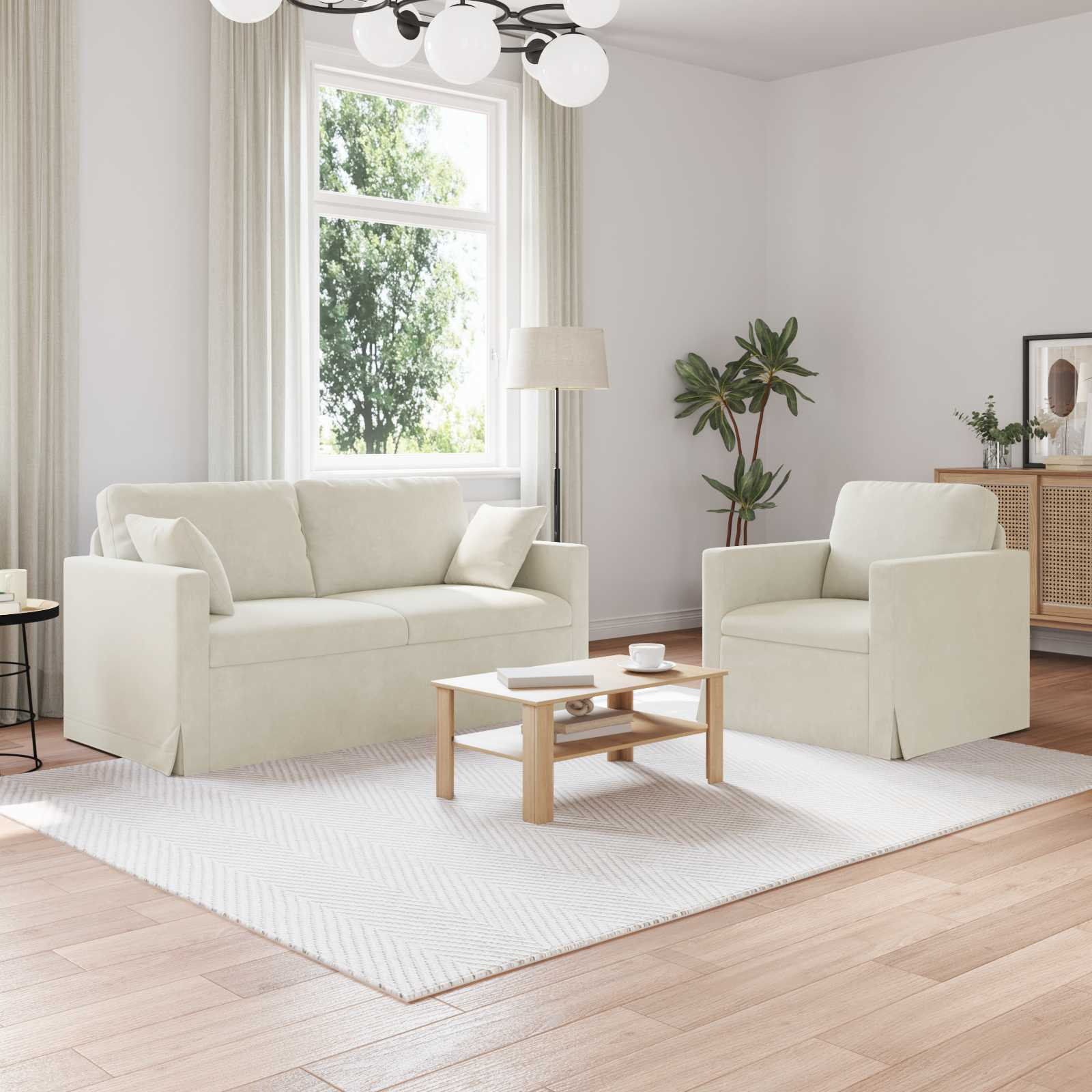 vidaXL Sofa Set 2 pcs Creme 158 x 78 x 80 cm Samt
