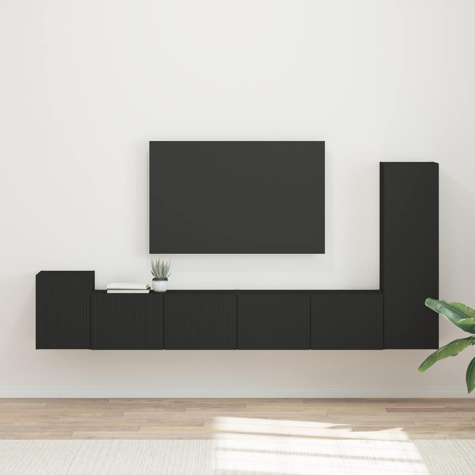 vidaXL TV-Schrankset Wandmontiert 3 pcs Schwarz Holzwerkstoff