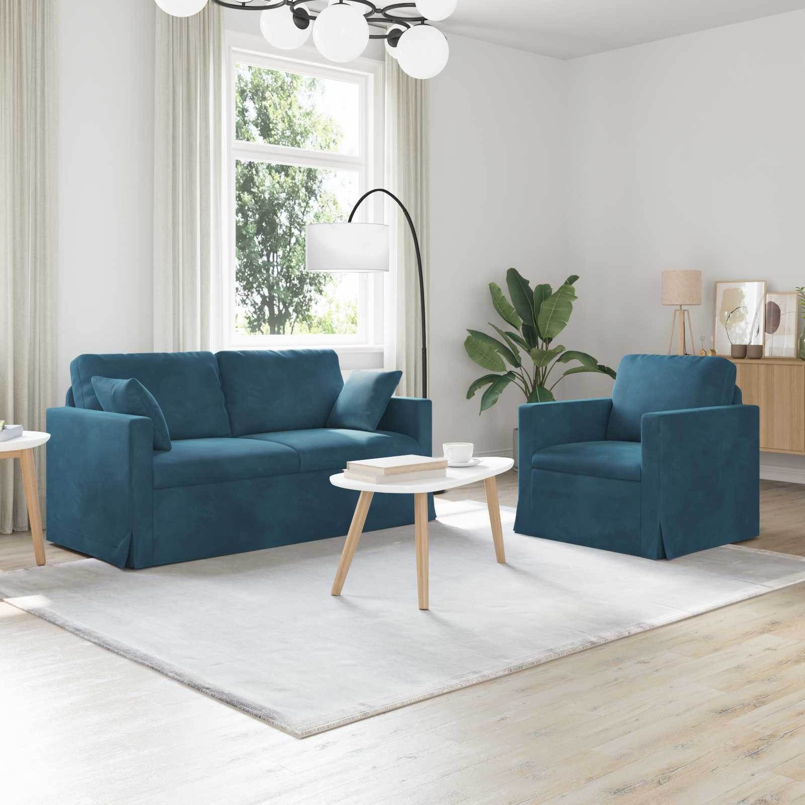 vidaXL Sofa Set 2 pcs Blau 158 x 78 x 80 cm Samt