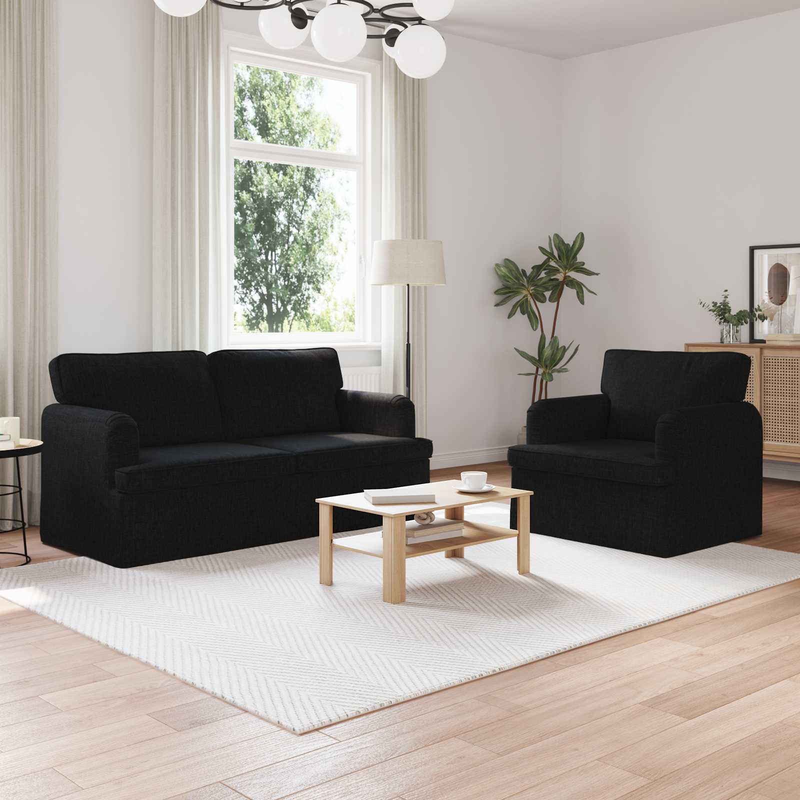 vidaXL Sofa Set 2 pcs Schwarz 162 x 80 x 85 cm Stoff