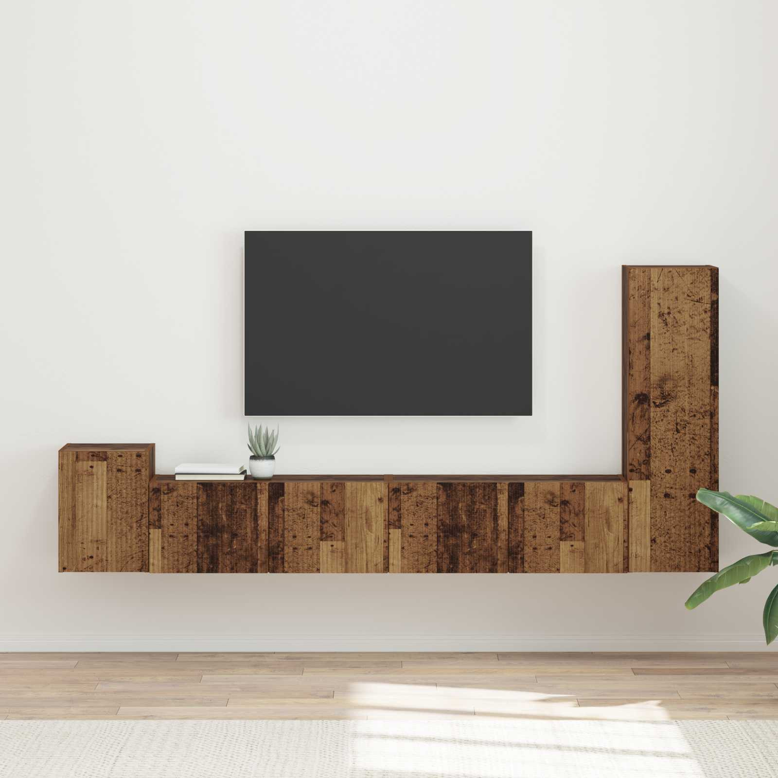 vidaXL TV-Schrankset Wandmontiert 3 pcs Altholz Holzwerkstoff