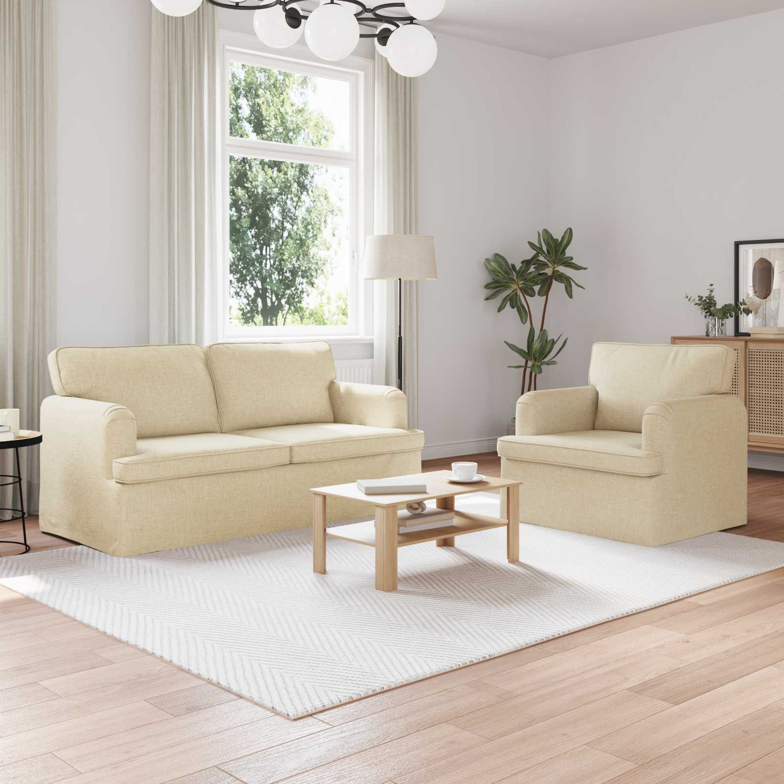 vidaXL Sofa Set 2 pcs Creme 162 x 80 x 85 cm Stoff