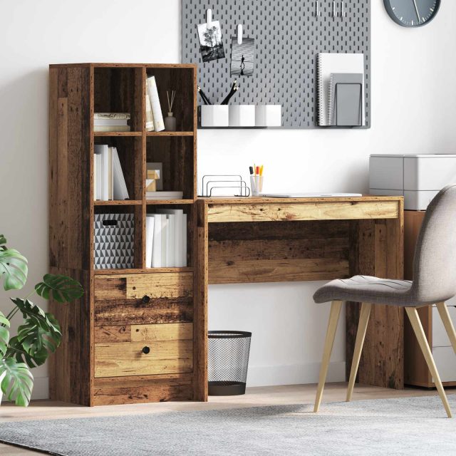 vidaXL Schreibtisch mit Schubladen mit Regal 2 pcs Altholz