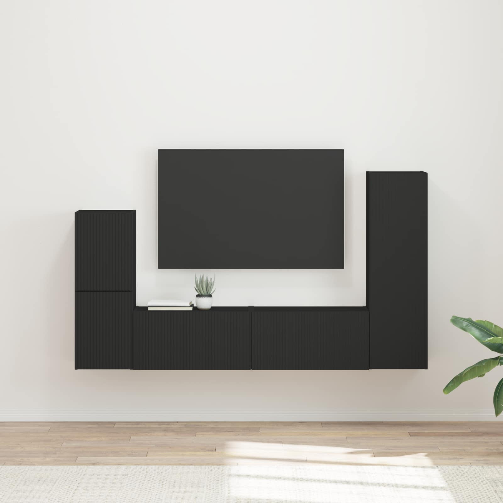 vidaXL TV-Schrankset Wandmontiert 4 pcs Schwarz Holzwerkstoff