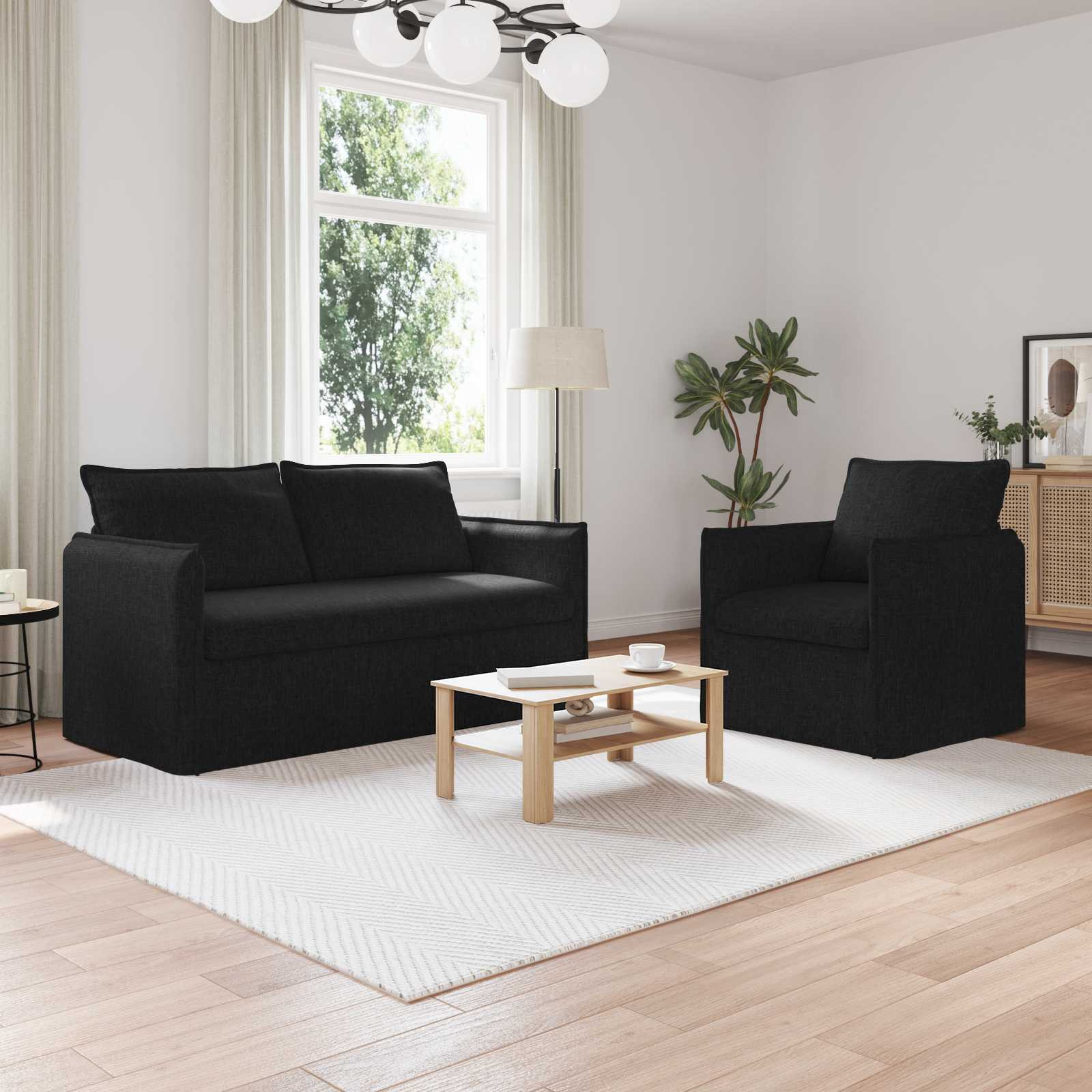 vidaXL Sofa Set 2 pcs Schwarz 156 x 82 x 85 cm Stoff