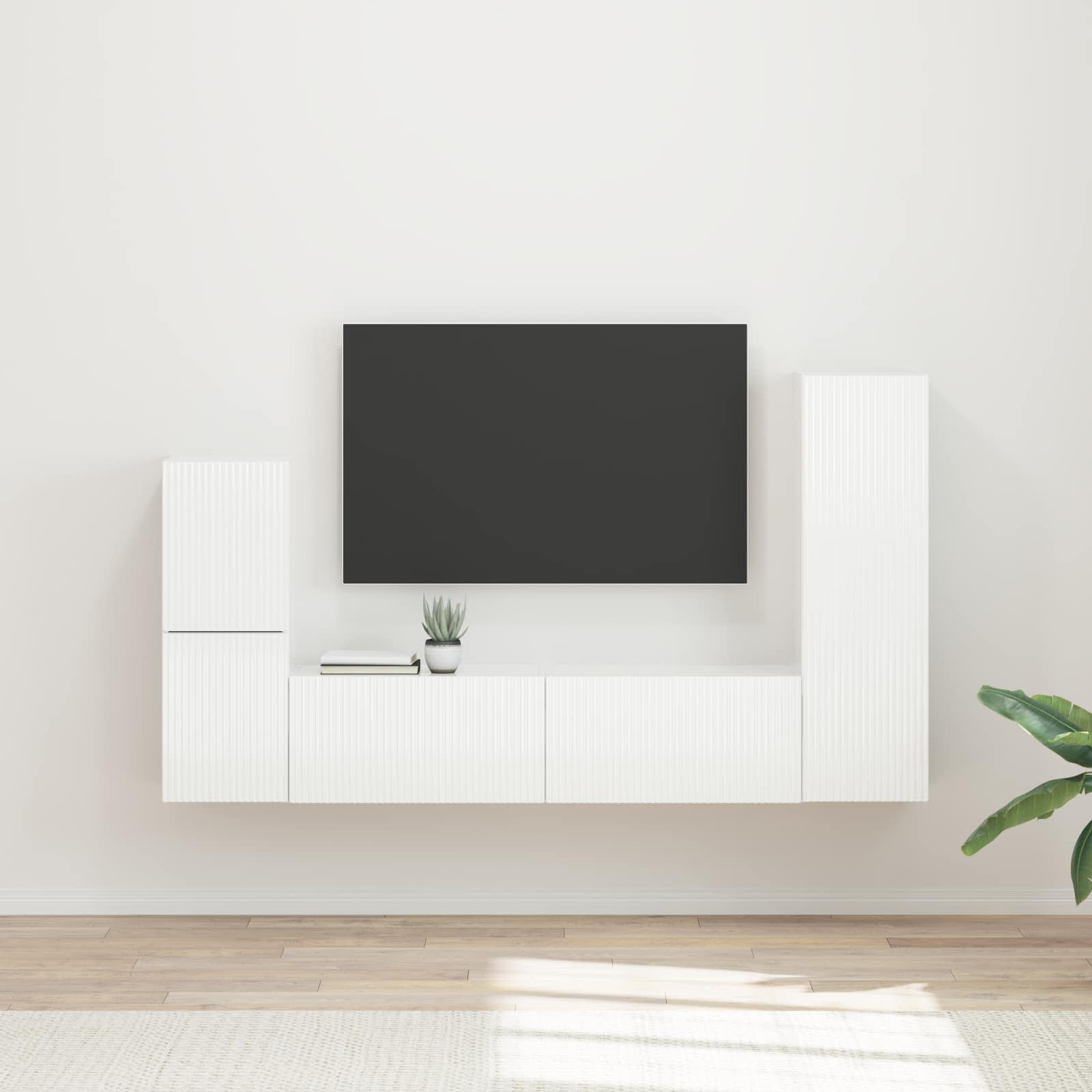 vidaXL TV-Schrankset Wandmontiert 4 pcs Hochglanz Weiß Holzwerkstoff