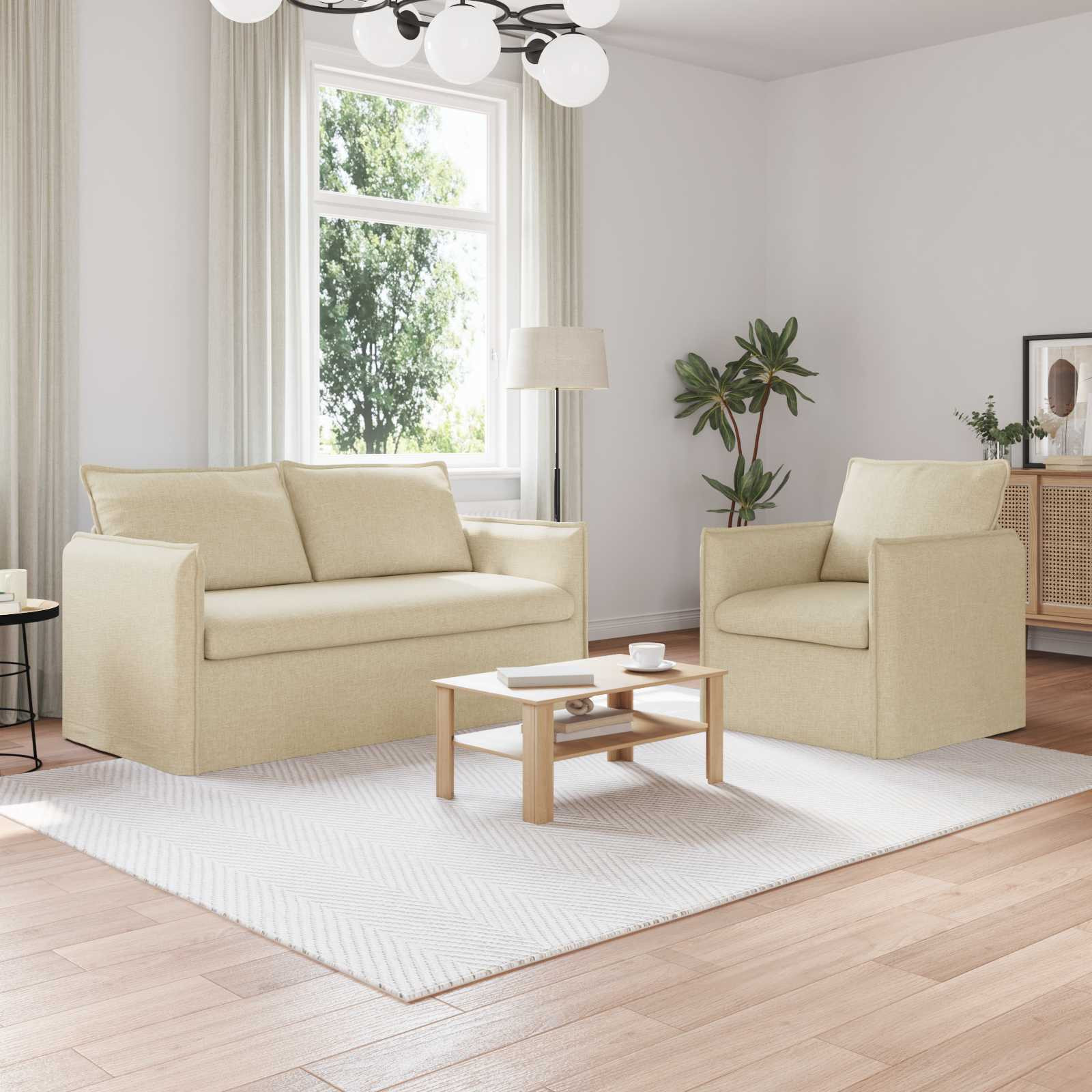 vidaXL Sofa Set 2 pcs Creme 156 x 82 x 85 cm Stoff