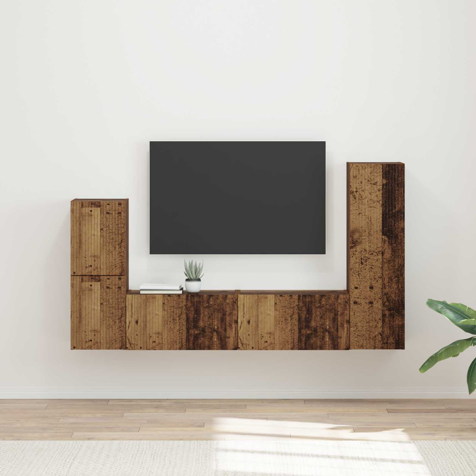 vidaXL TV-Schrankset Wandmontiert 4 pcs Altholz Holzwerkstoff