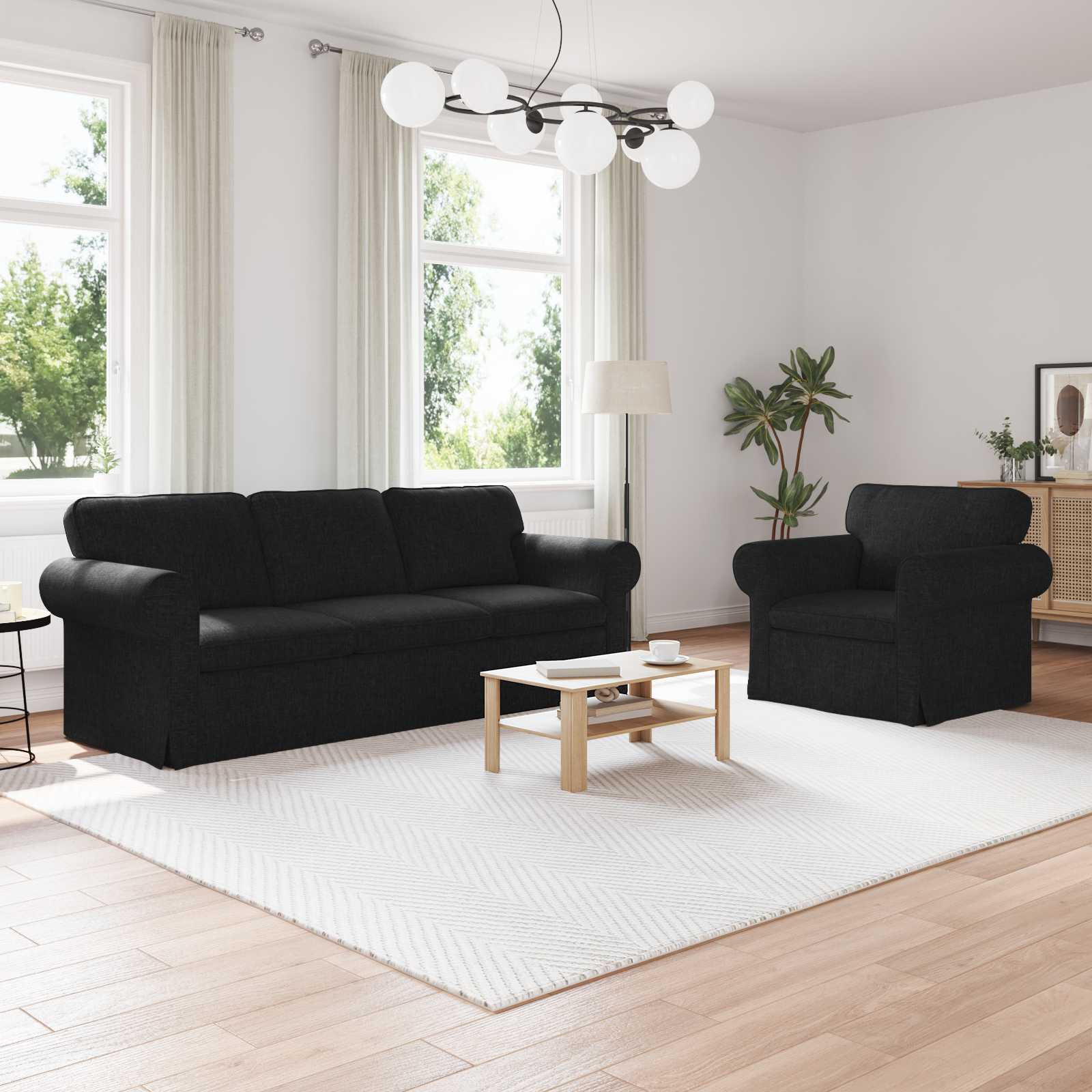 vidaXL Sofa Set 2 pcs Schwarz 215 x 82 x 80 cm Stoff