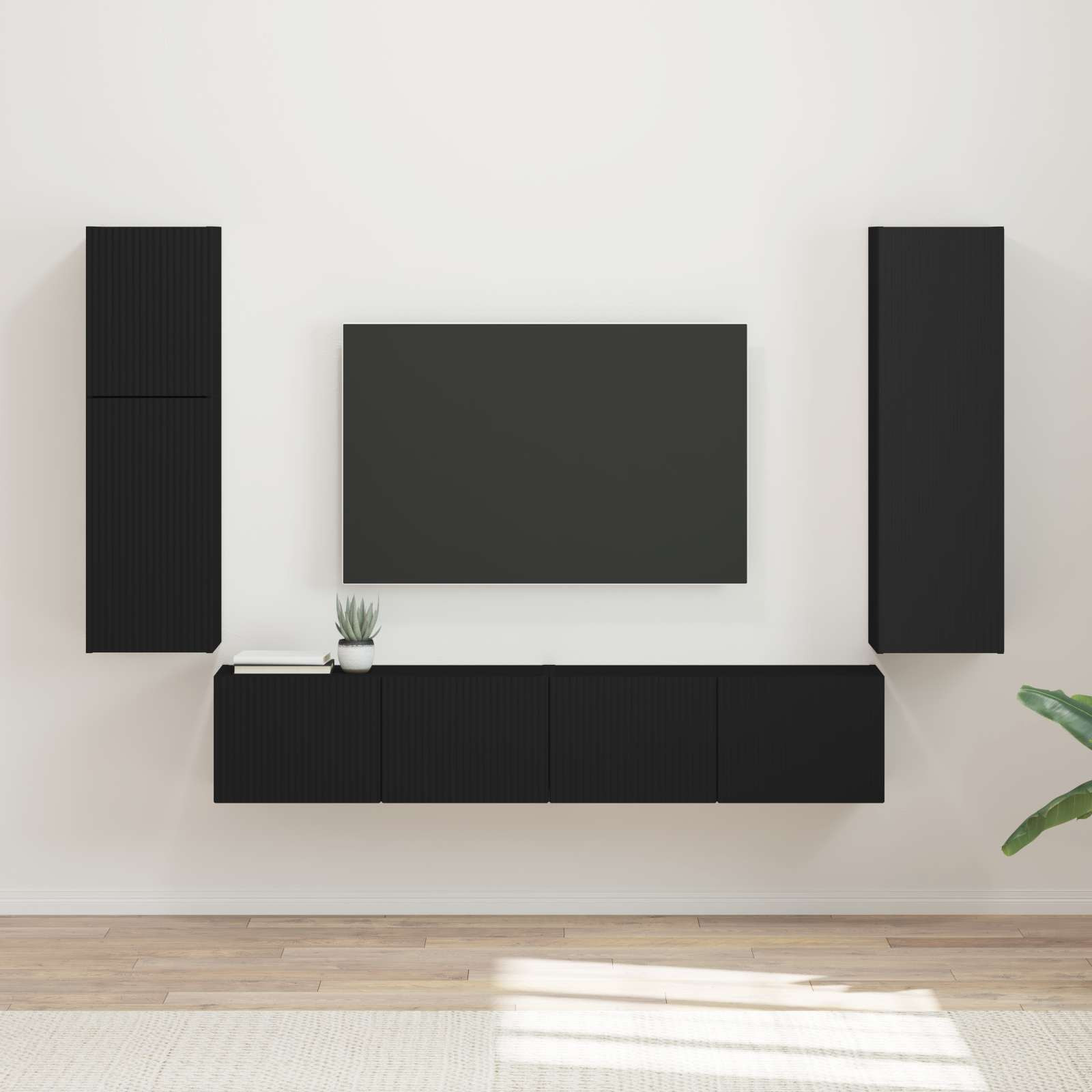 vidaXL TV-Schrankset Wandmontiert 4 pcs Schwarz Holzwerkstoff
