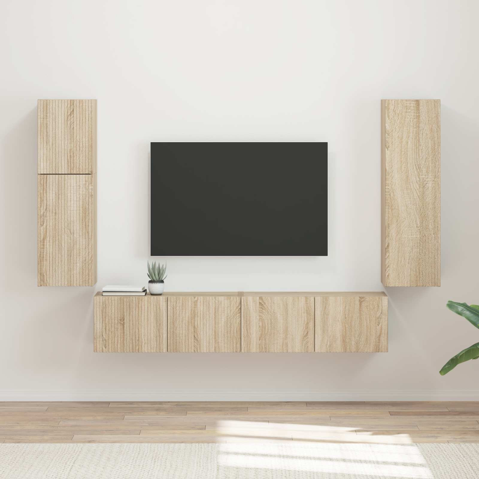 vidaXL TV-Schrankset Wandmontiert 4 pcs Sonoma-Eiche Holzwerkstoff