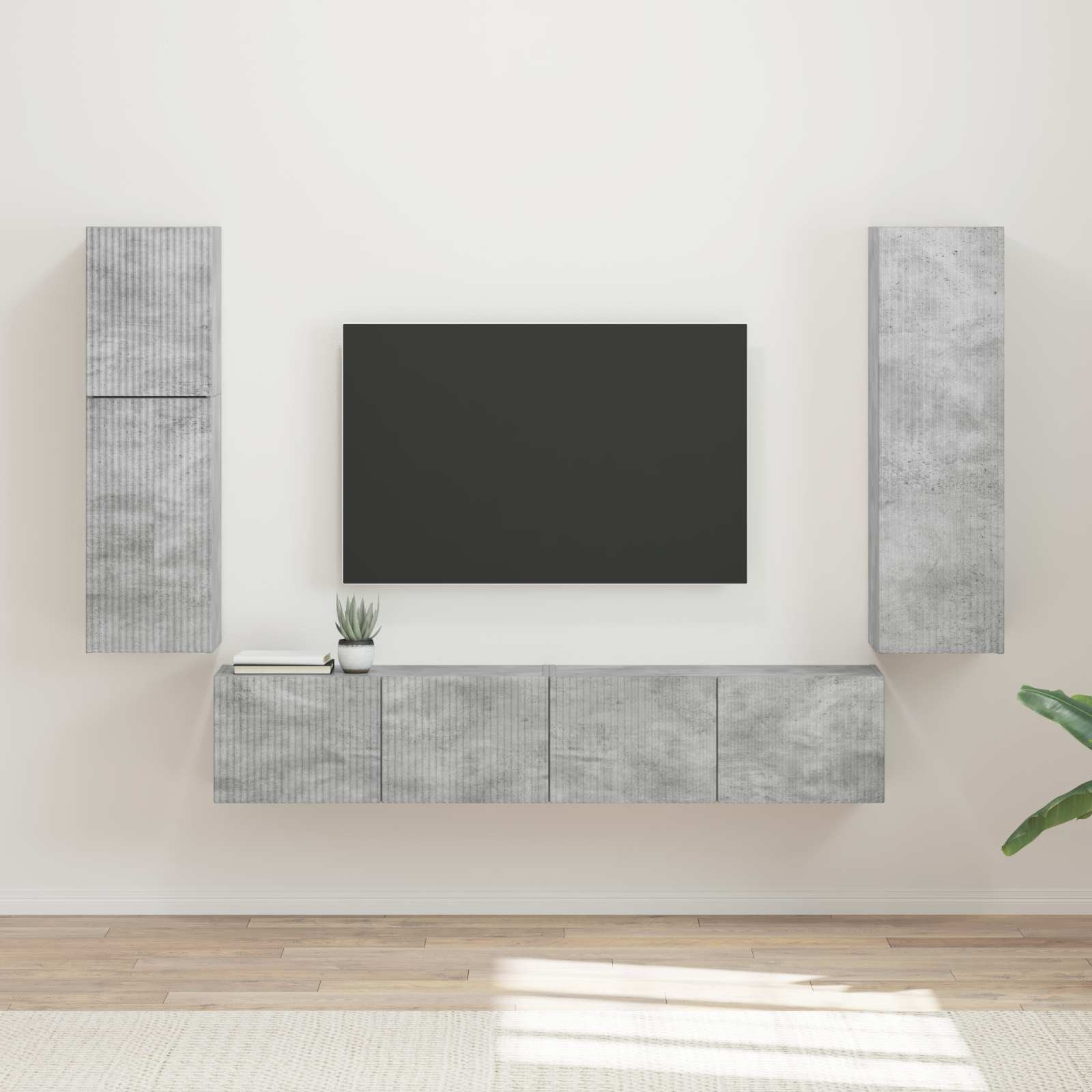 vidaXL TV-Schrankset Wandmontiert 4 pcs Beton Grau Holzwerkstoff
