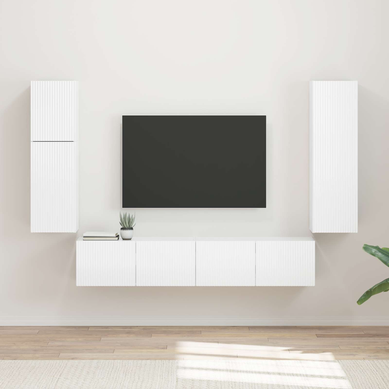 vidaXL TV-Schrankset Wandmontiert 4 pcs Hochglanz Weiß Holzwerkstoff