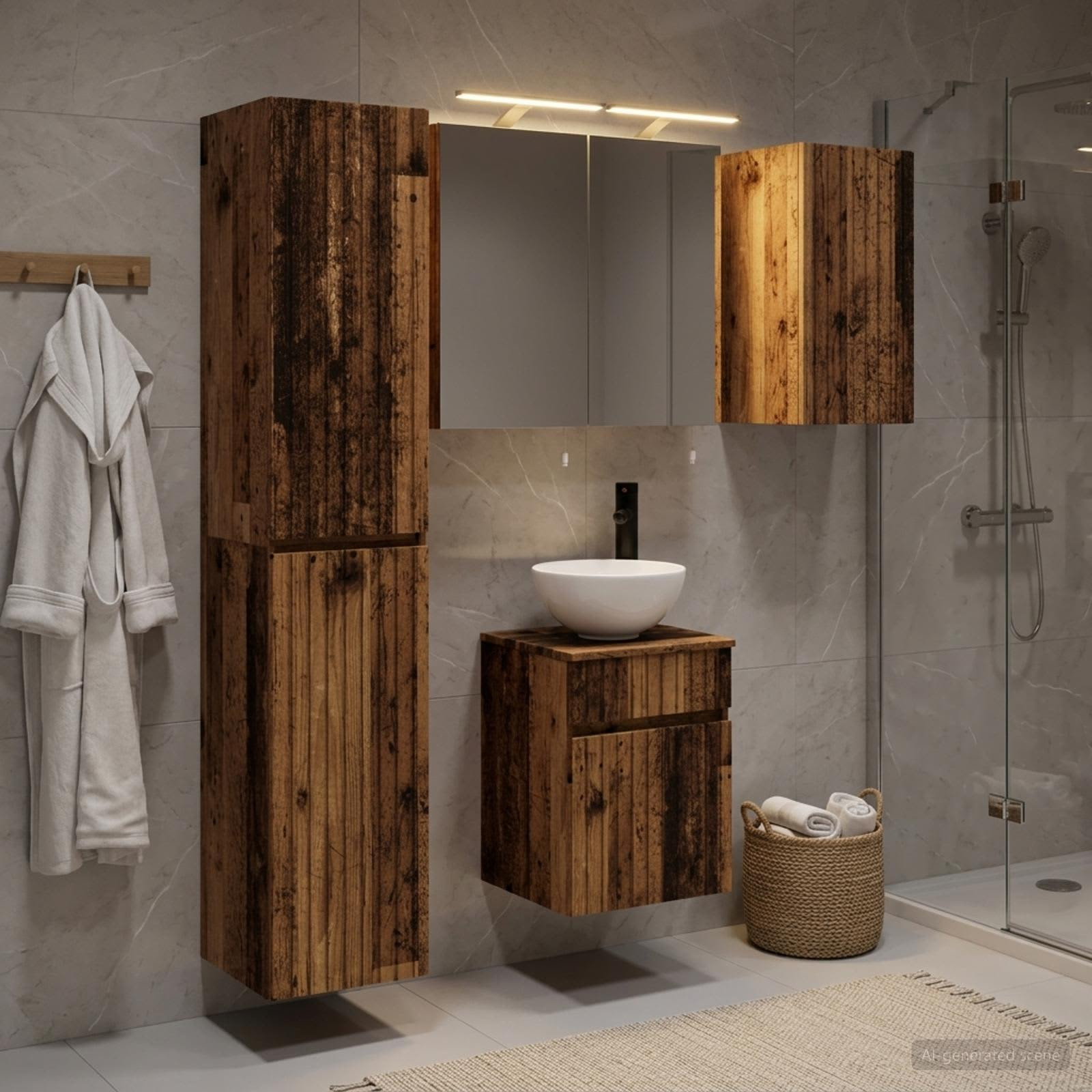 vidaXL Badezimmerschrank-Set 5 pcs Altholz 40 x 10,5 x 60,5 cm