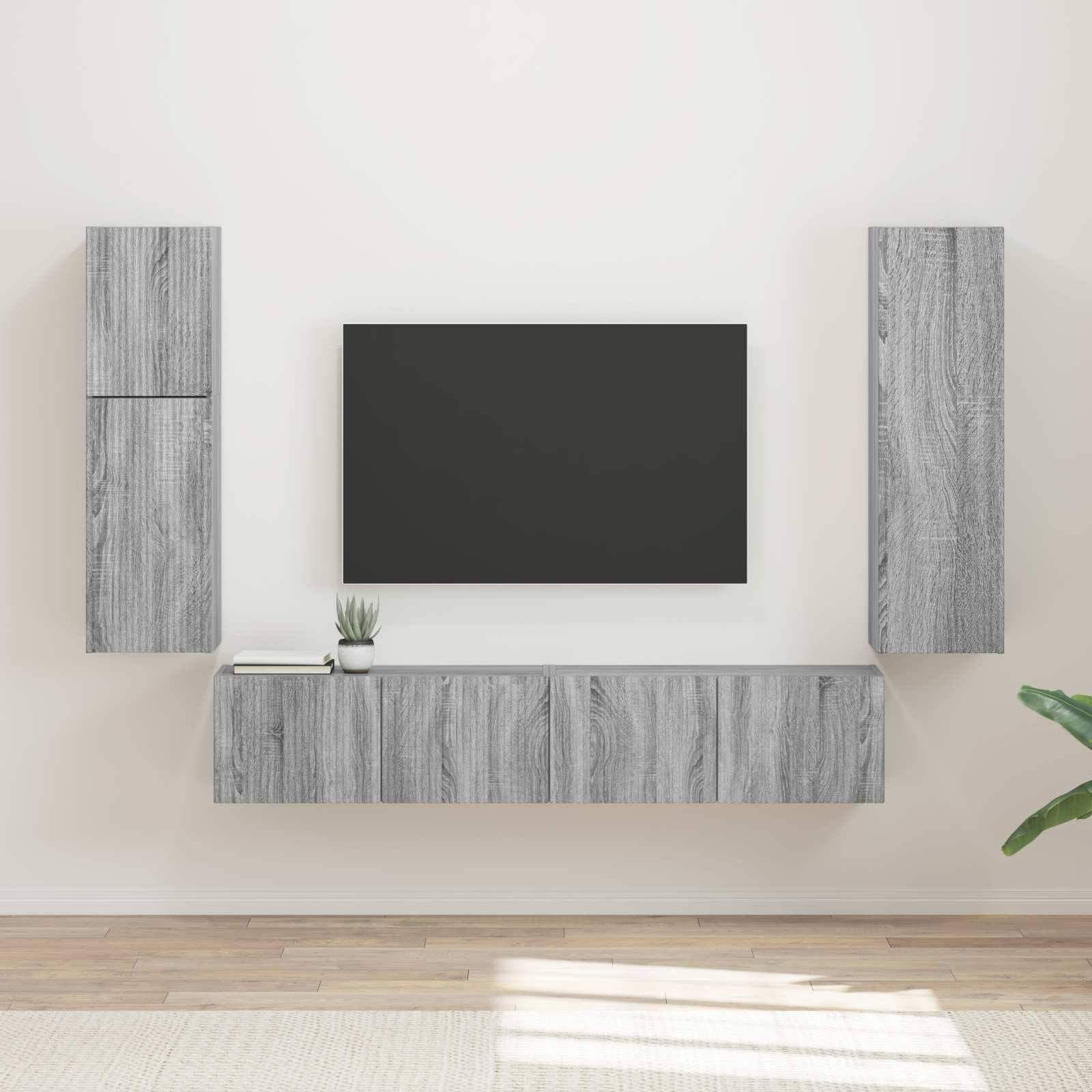 vidaXL TV-Schrankset Wandmontiert 4 pcs Graues Sonoma Holzwerkstoff
