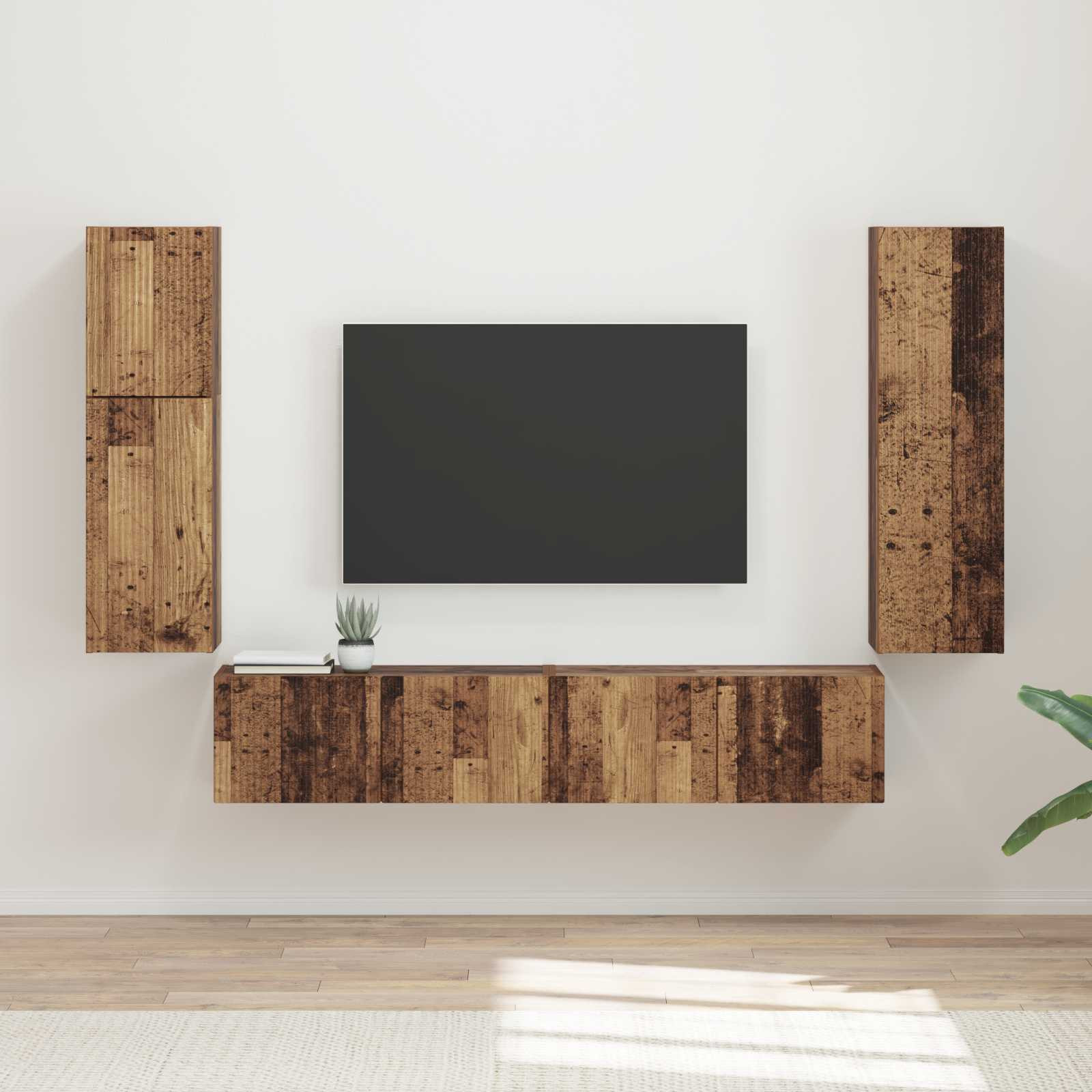 vidaXL TV-Schrankset Wandmontiert 4 pcs Altholz Holzwerkstoff